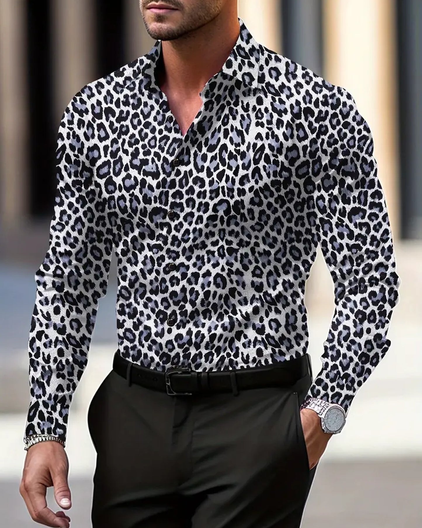 Giordano Herreskjorte | Leopardprint | Lange Ærmer