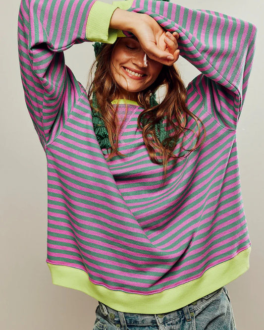 Bathildis Dames Top | Gestreept Patroon | Contrasterende Boord