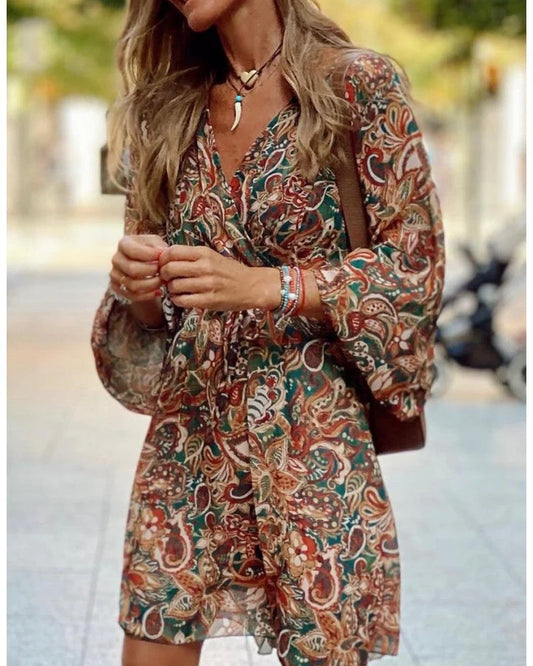 Azéline Women's Mini Dress | Paisley Print | Wide Sleeves