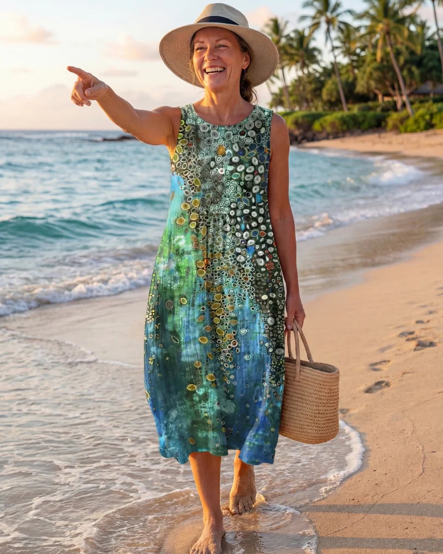 Alida Dames Midi Jurk | Multicolor Bloemenprint | Mouwloos