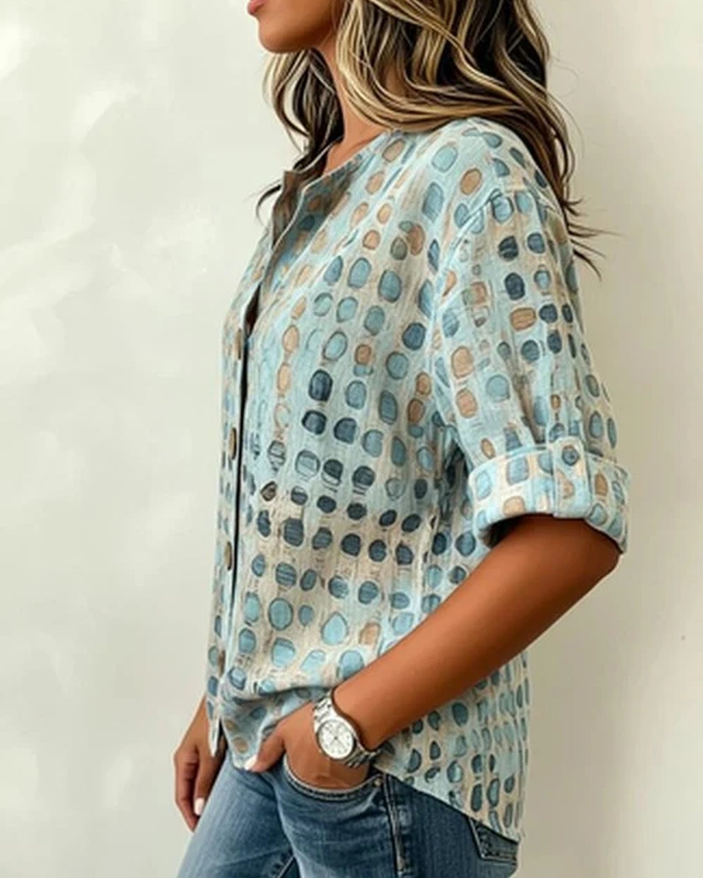 Brunella Dames Blouse | Polkadot Print | Korte Mouwen