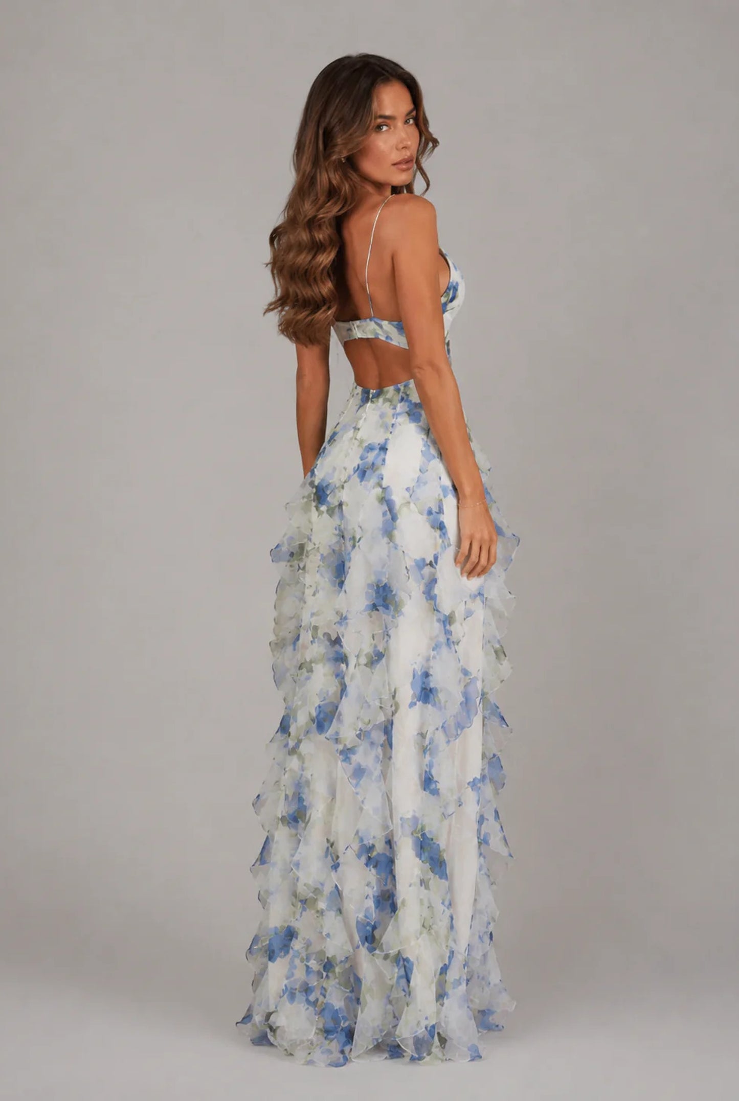 Dames Maxi Jurk | Gelaagde Ruches | Open Rug