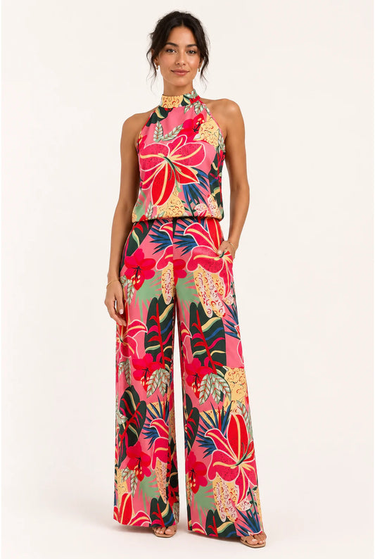 Gabrielle Dames Jumpsuit | Halternek | Tropische Bloemenprint