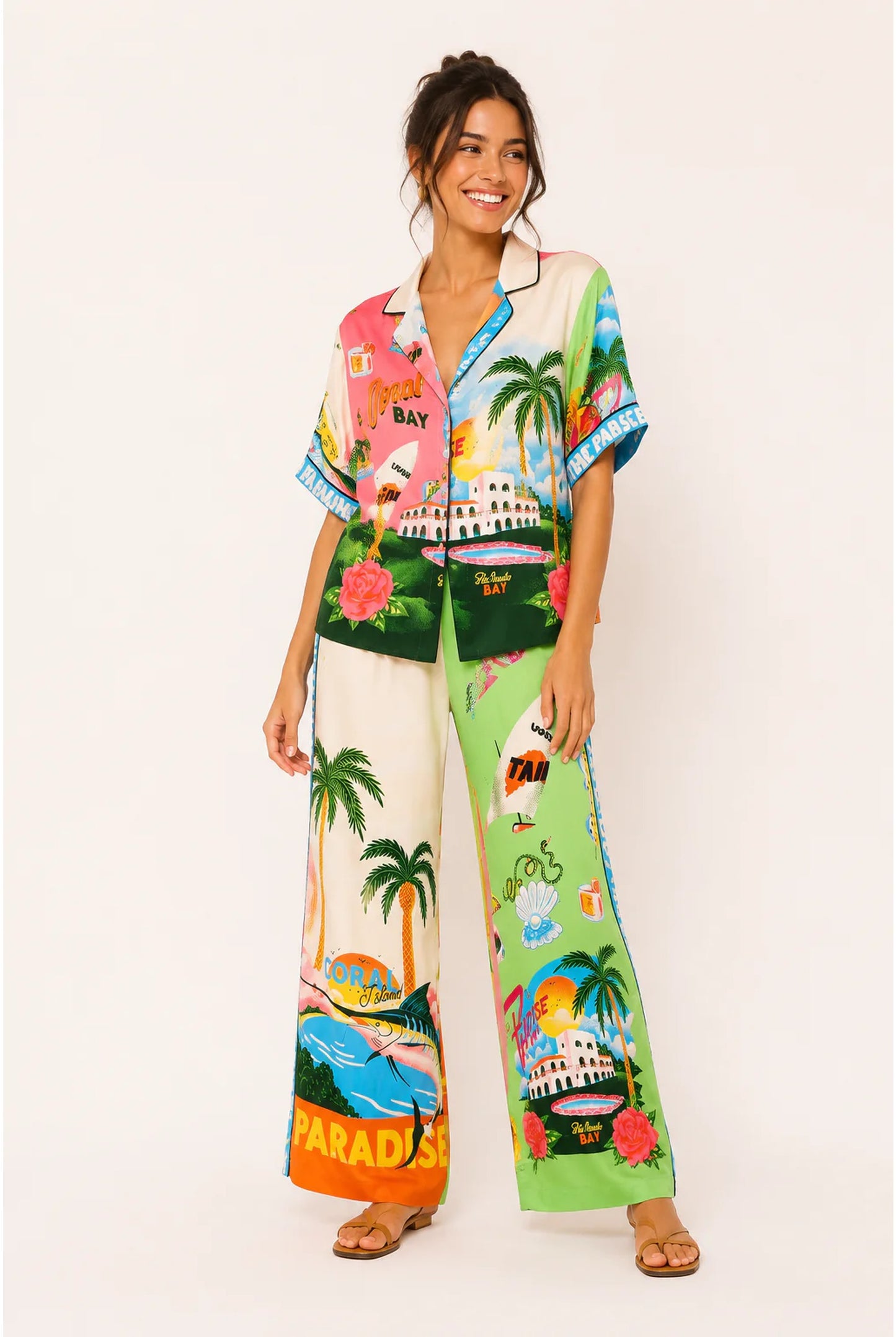 Élisa Dames Co-ord Set | Tropisch Print | Wijde Broek