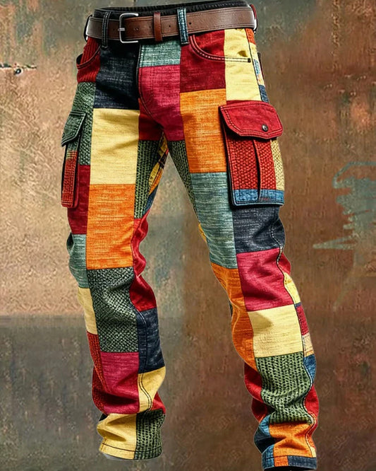 Ippolito Heren Short | Kleurrijke Blokkenprint | Cargo-Zakken