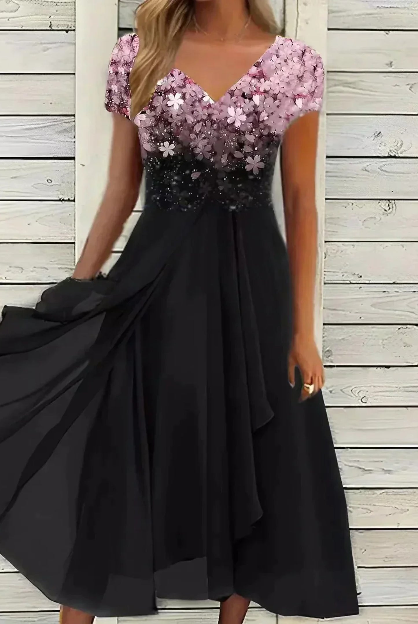 Marcia Dames Midi Jurk | Bloemenprint | Ombre Kleurverloop