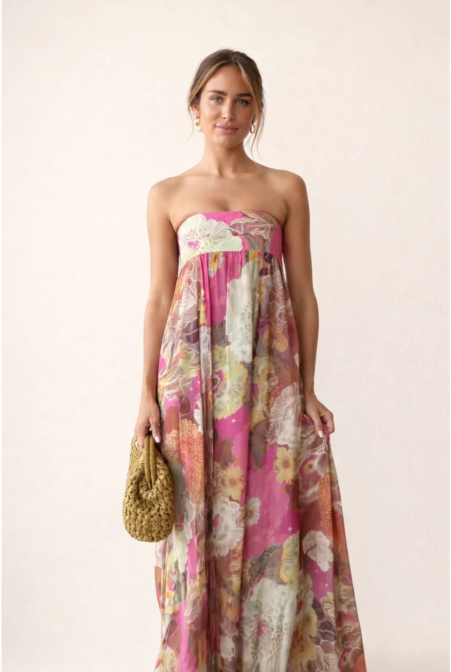 Women's Maxi Dress | Strapless Empire Waist | Floral Print