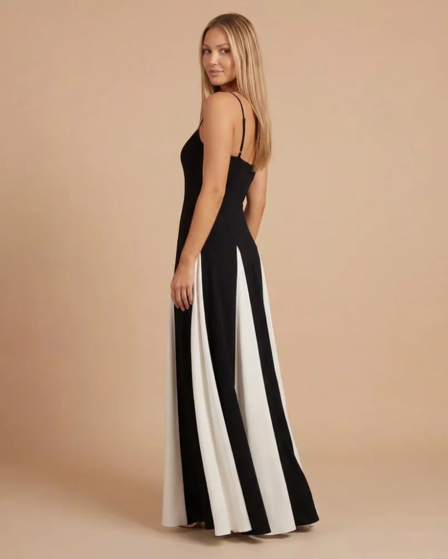 Dames Maxi Jurk | Sweetheart Hals | Zwart-Wit