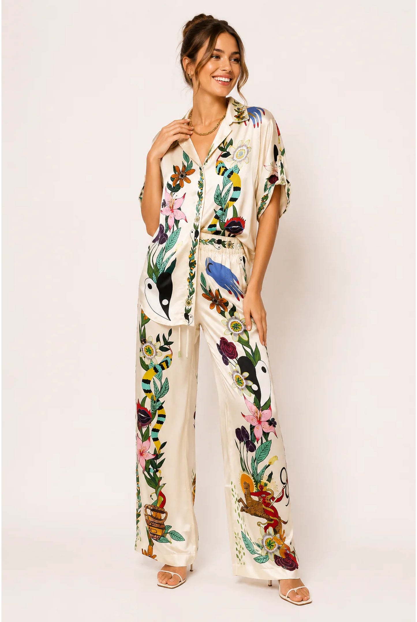 Élisa Dames Co-ord Set | Tropisch Print | Wijde Broek