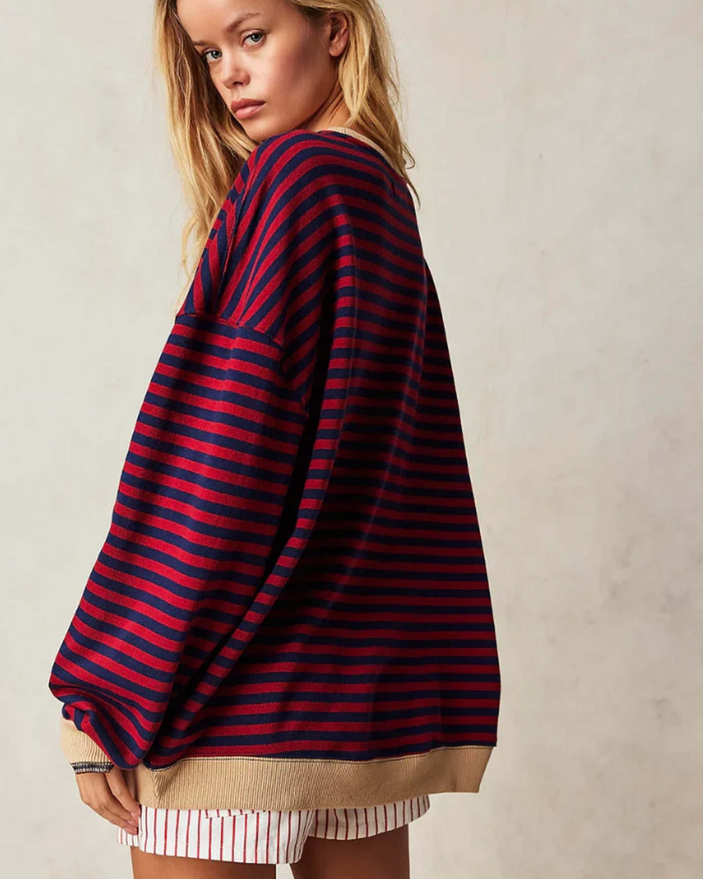 Bathildis Dames Top | Gestreept Patroon | Contrasterende Boord