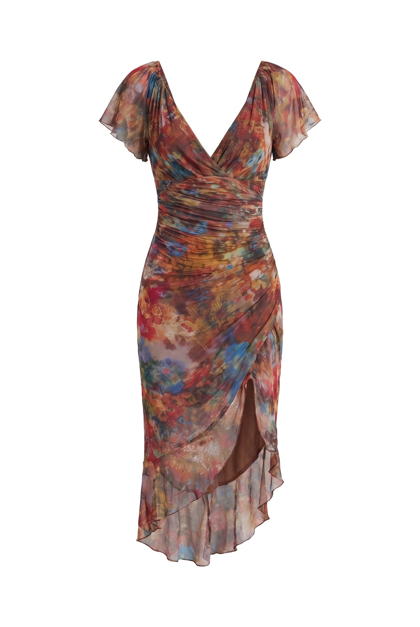 Dames Midi Jurk | Diepe V-Hals | Gedrapeerde Ruching
