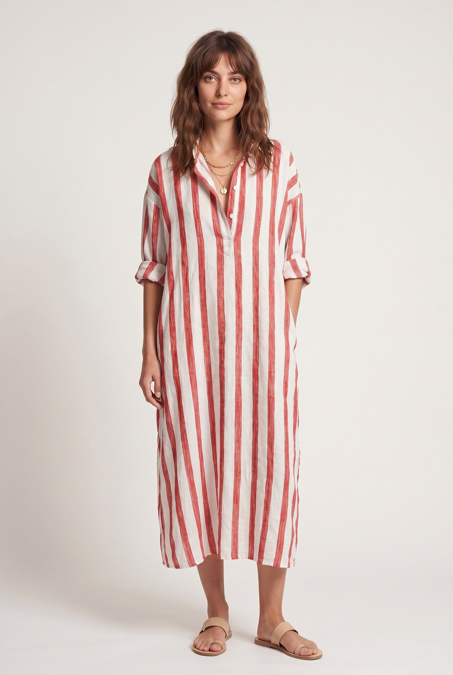 Pétronille Dames Maxi Jurk | Streepjesprint | V-Hals