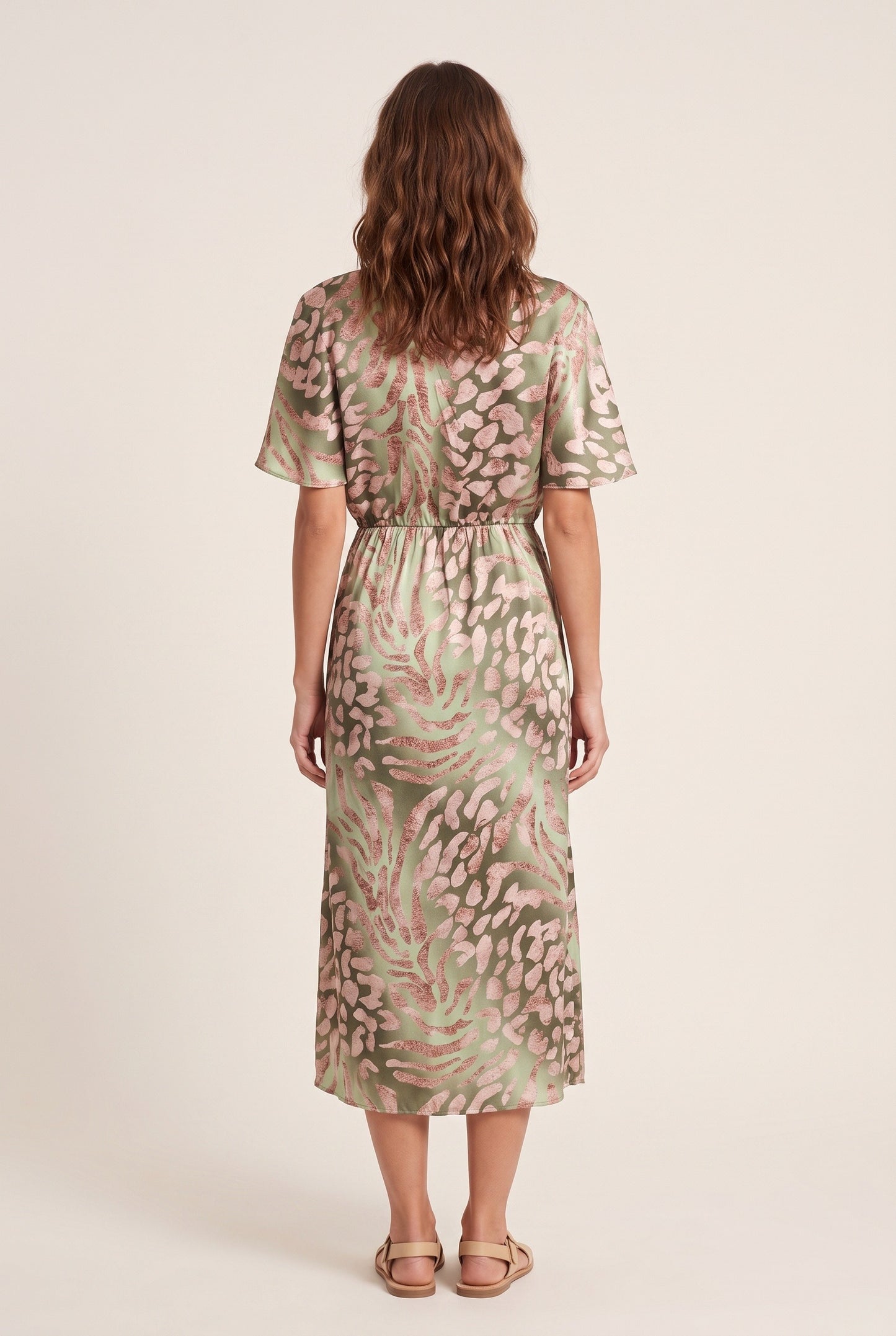 Women's Midi Dress | Deep V-Neck | Twisted Waist Detail