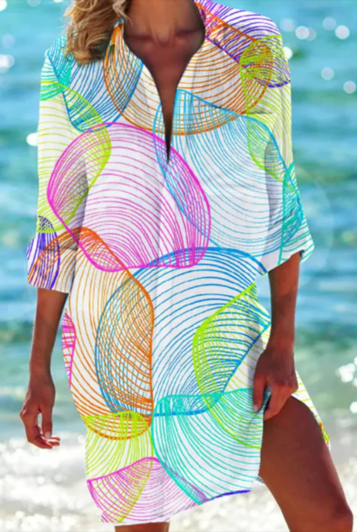 Fortunée Dames Midi Jurk | Overhemdkraag | Verschillende Print