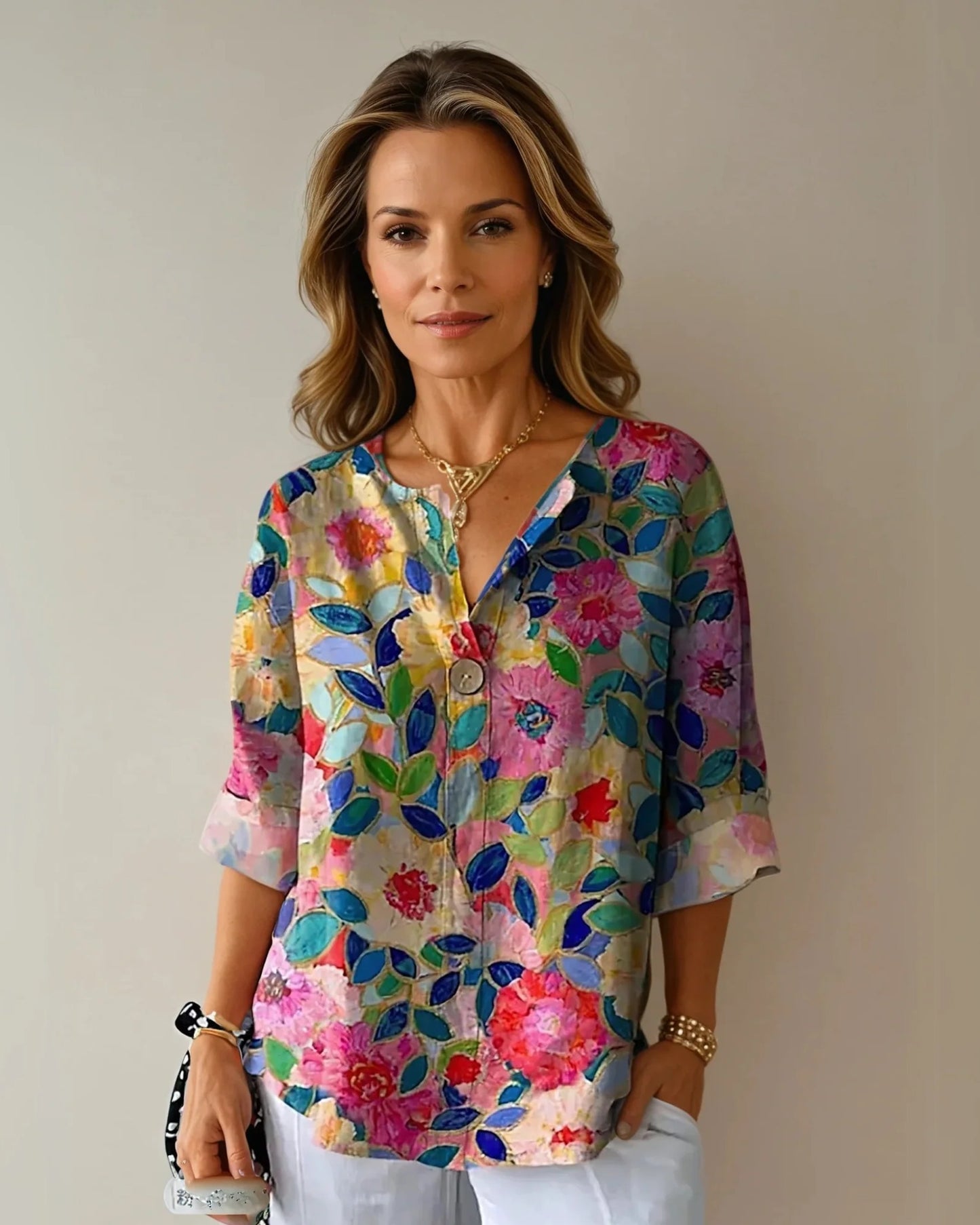 Annabelle Dames Top | Bloemenprint | Driekwart Mouwen