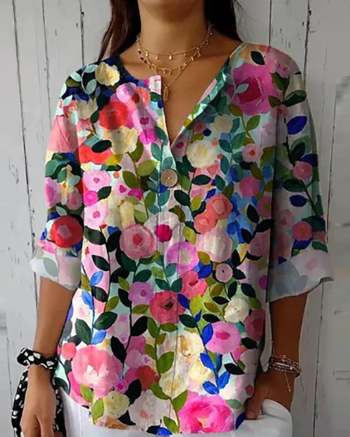 Annabelle Dames Top | Bloemenprint | Driekwart Mouwen