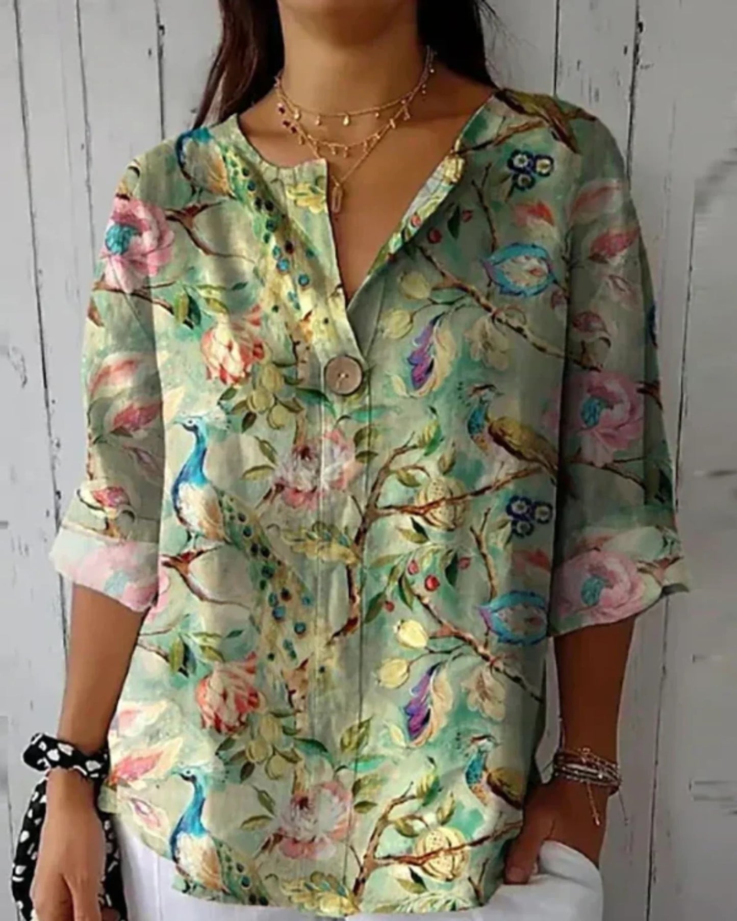 Annabelle Dames Top | Bloemenprint | Driekwart Mouwen