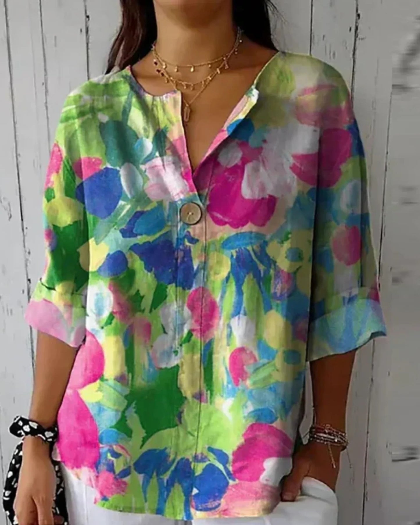 Annabelle Dames Top | Bloemenprint | Driekwart Mouwen