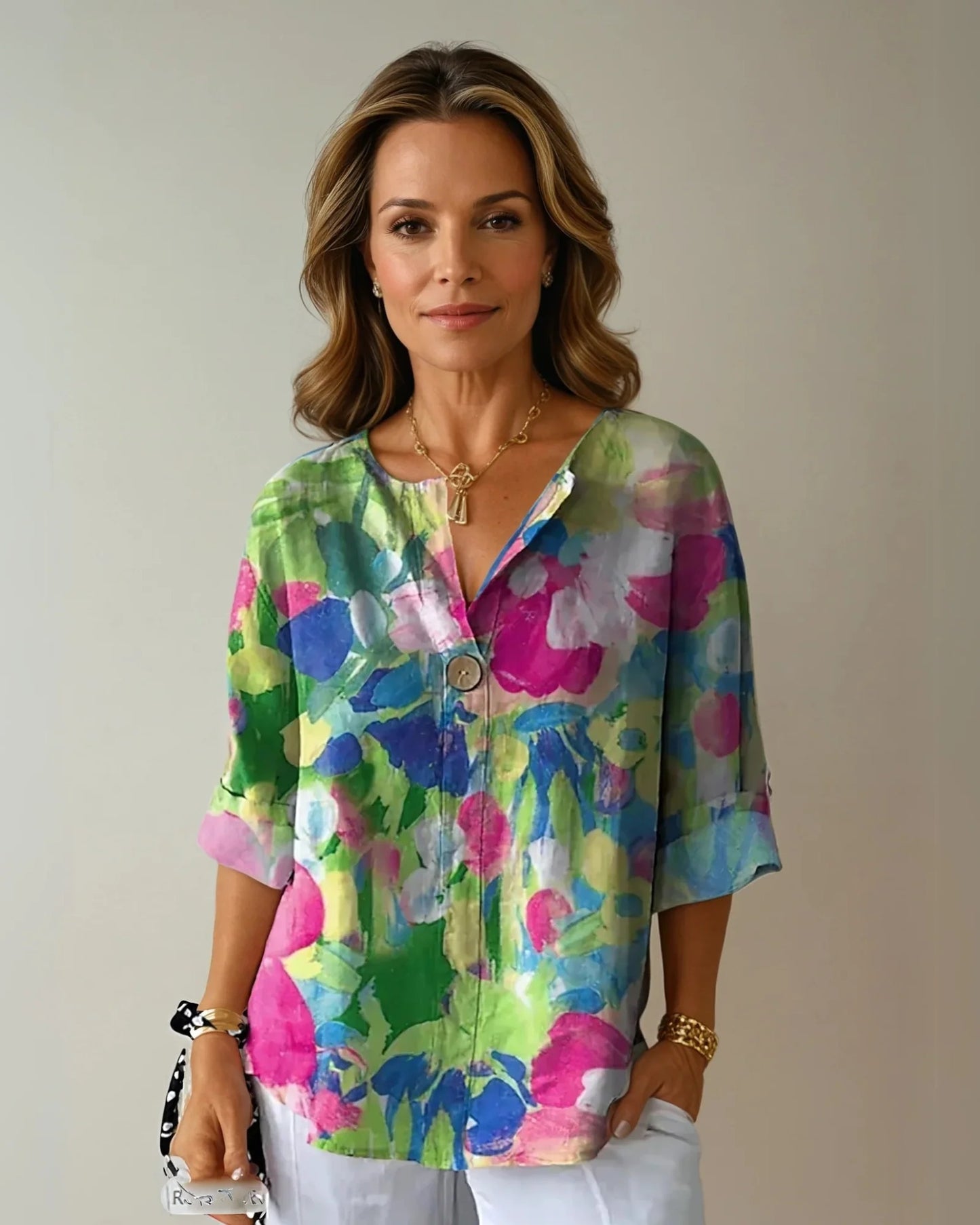 Annabelle Dames Top | Bloemenprint | Driekwart Mouwen