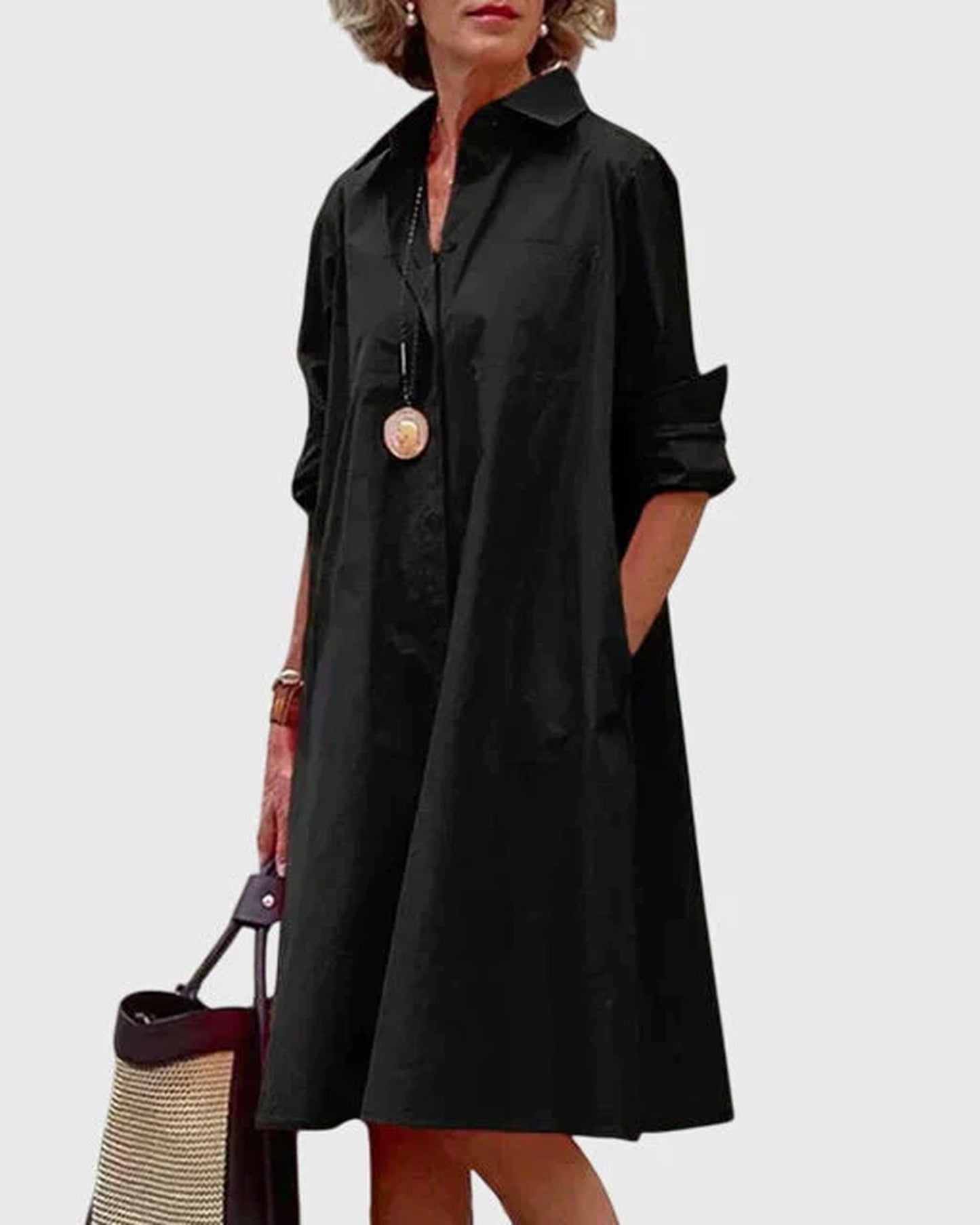 Rosalinde Dames Midi Jurk | Reverskraag | Oversized Pasvorm
