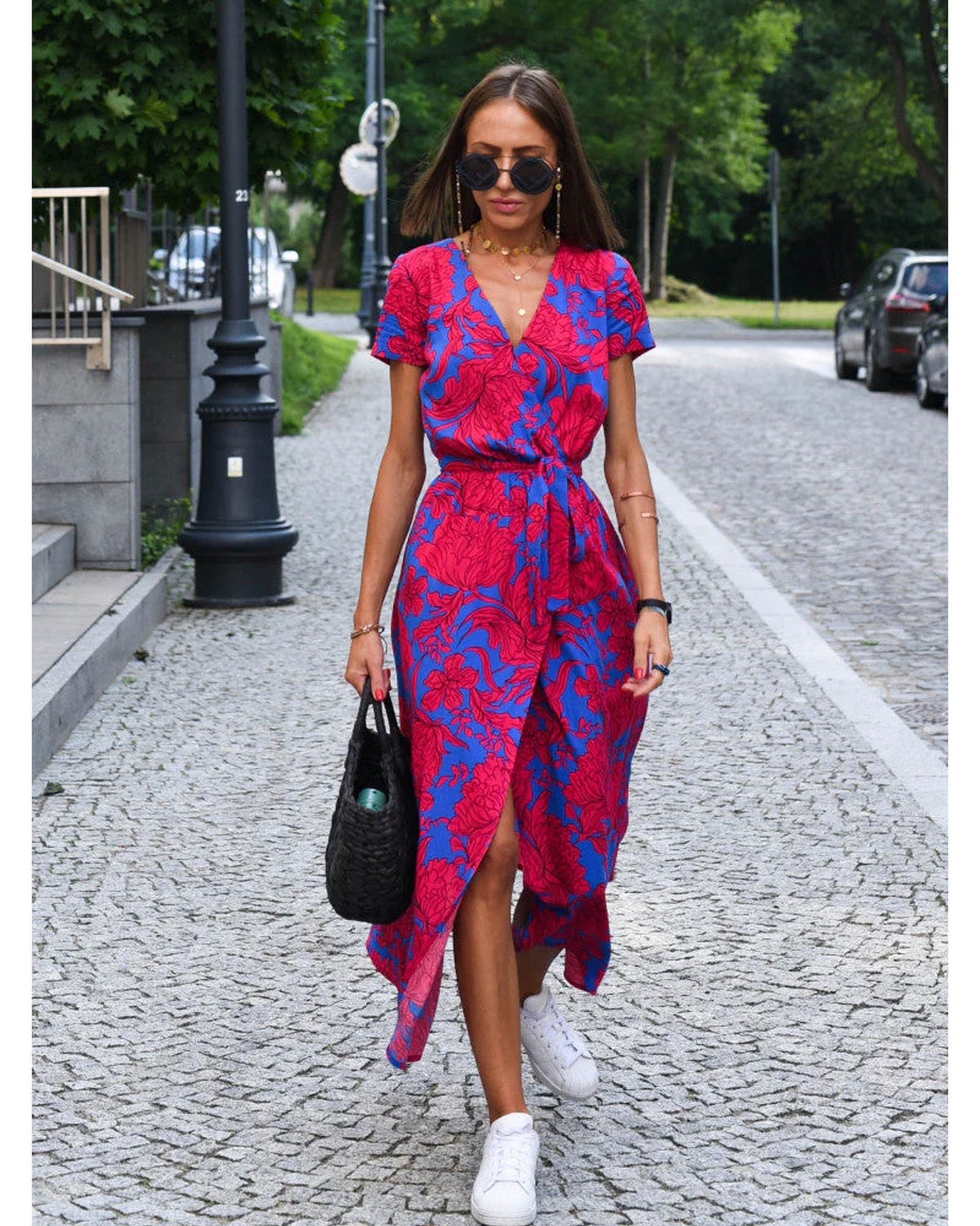 Jordane Dames Midi Jurk | V-Hals | Bloemenprint