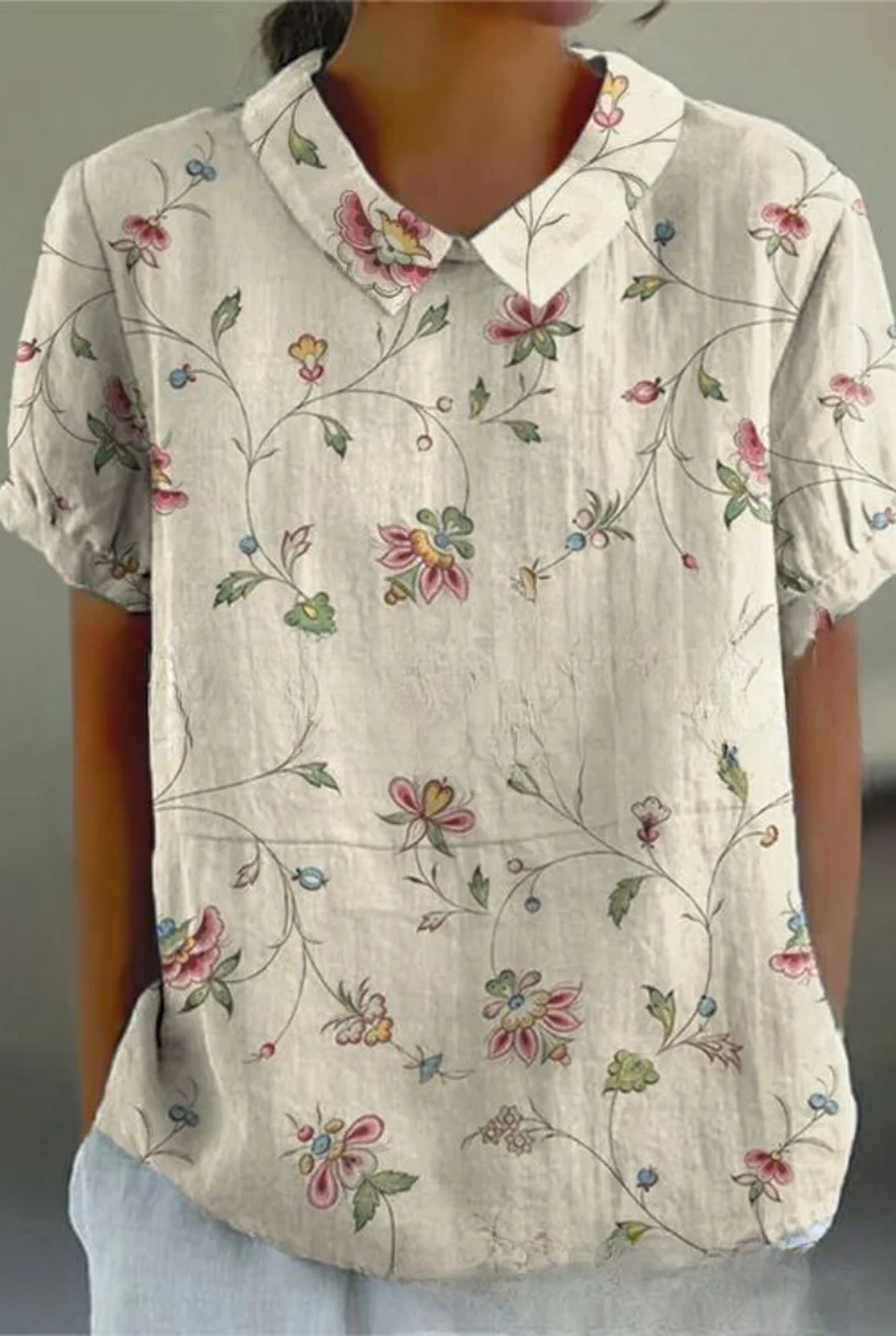 Clarinde Dames T-shirt | Geborduurde Bloemen | Korte Kraag