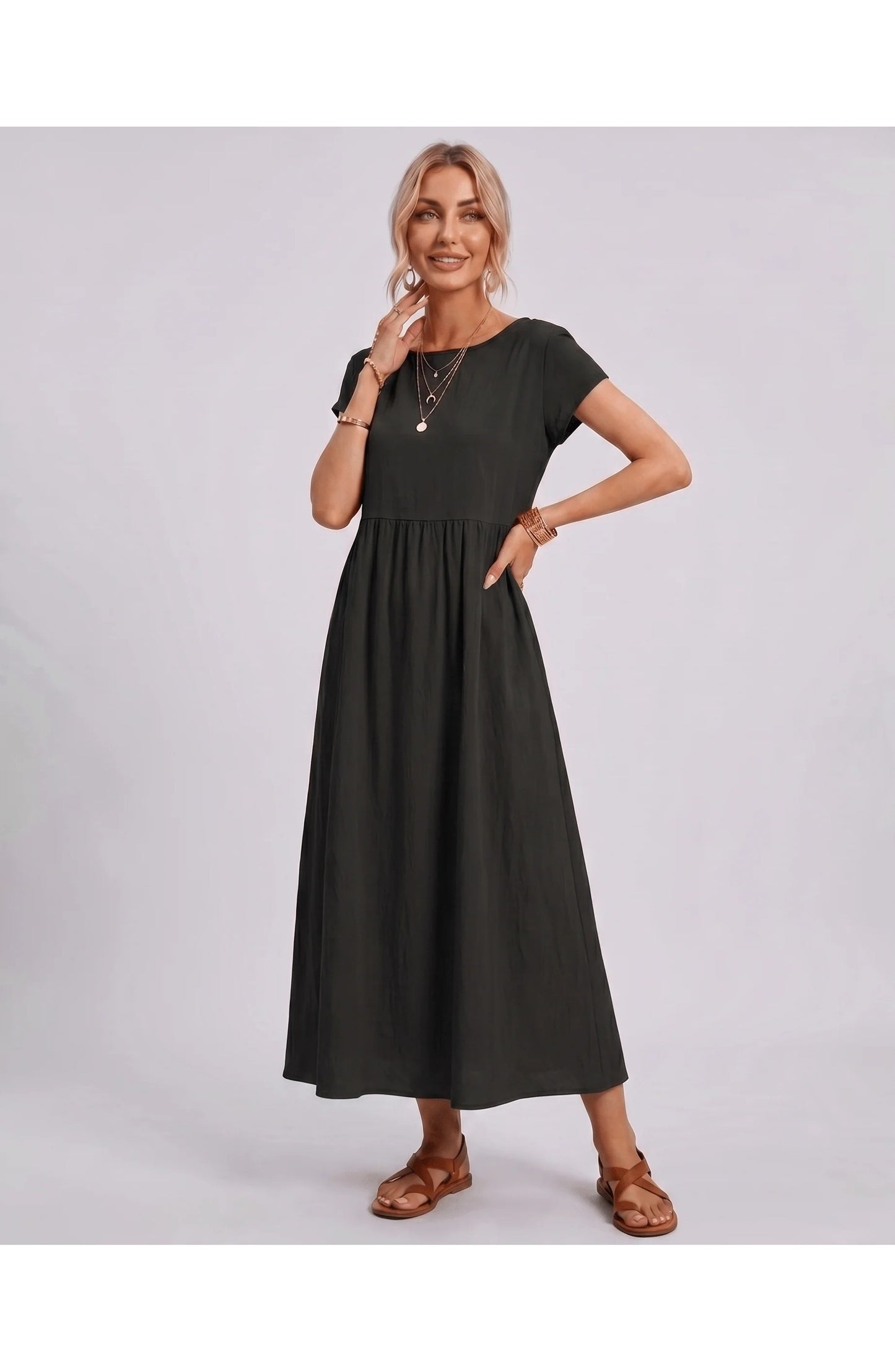 Eleonore Women's Midi Dress | Round Neck | Empire Waist
