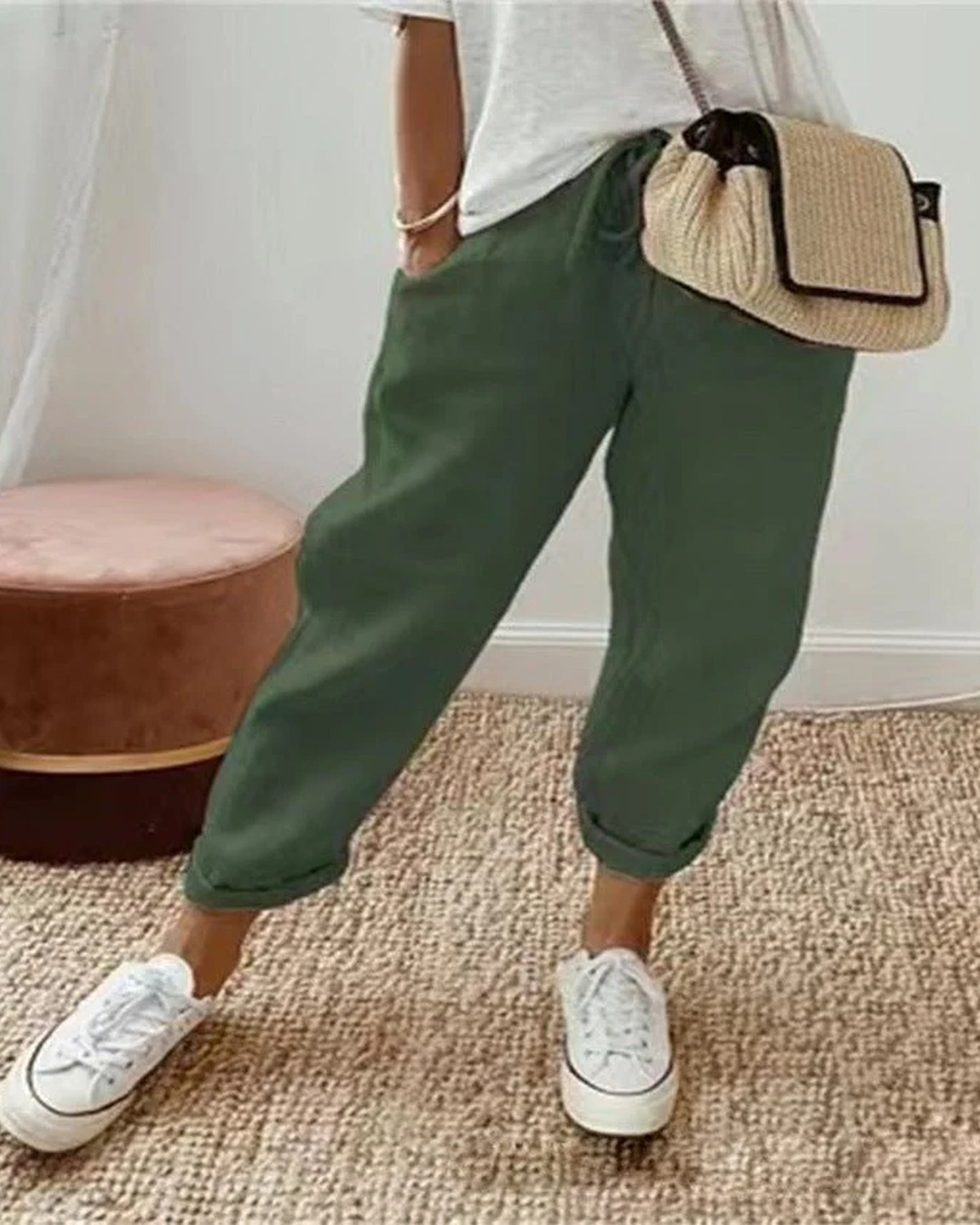 Amelie Dames Broek | Elastische Tailleband | Gerolde Zoom