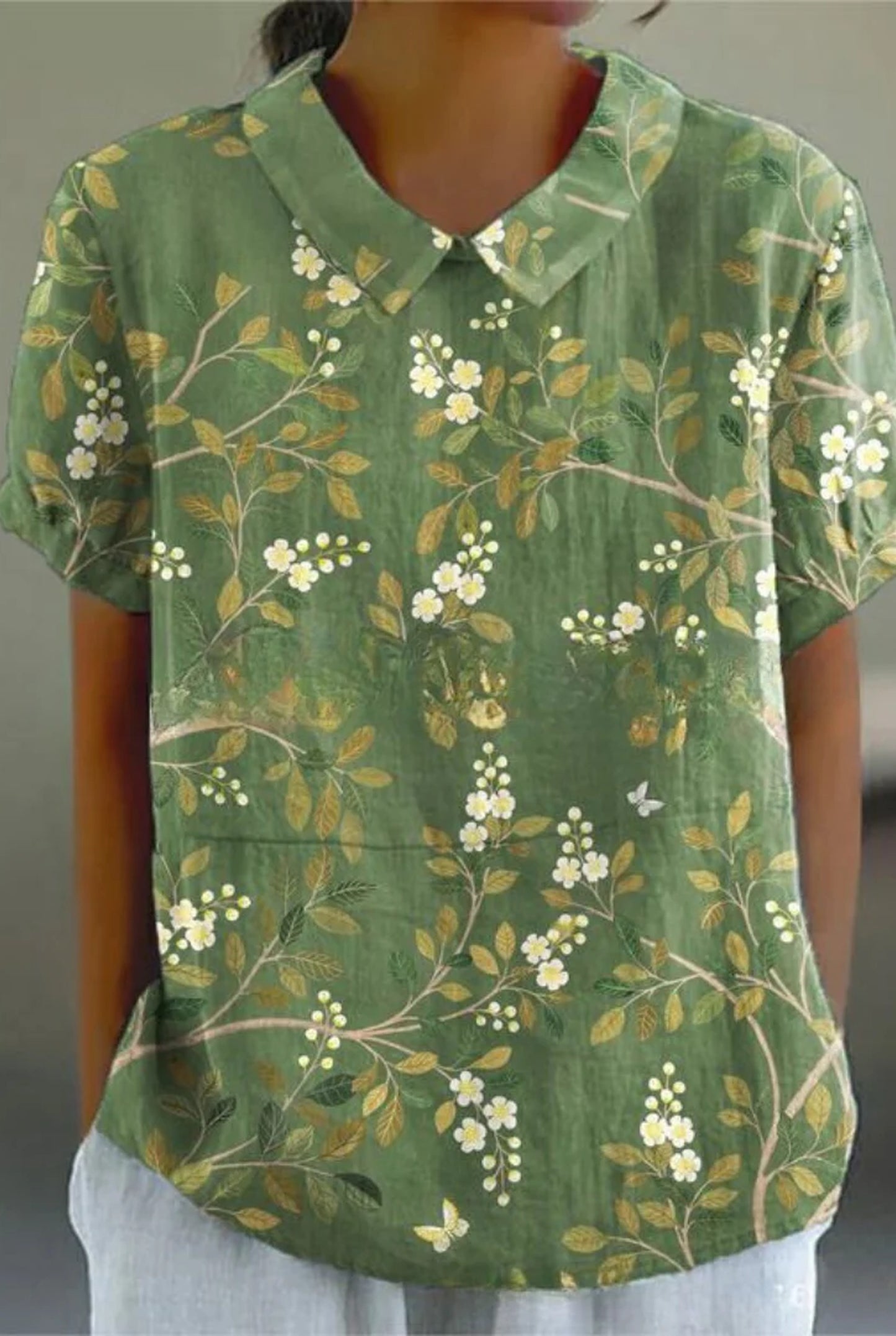 Clarinde Dames T-shirt | Geborduurde Bloemen | Korte Kraag