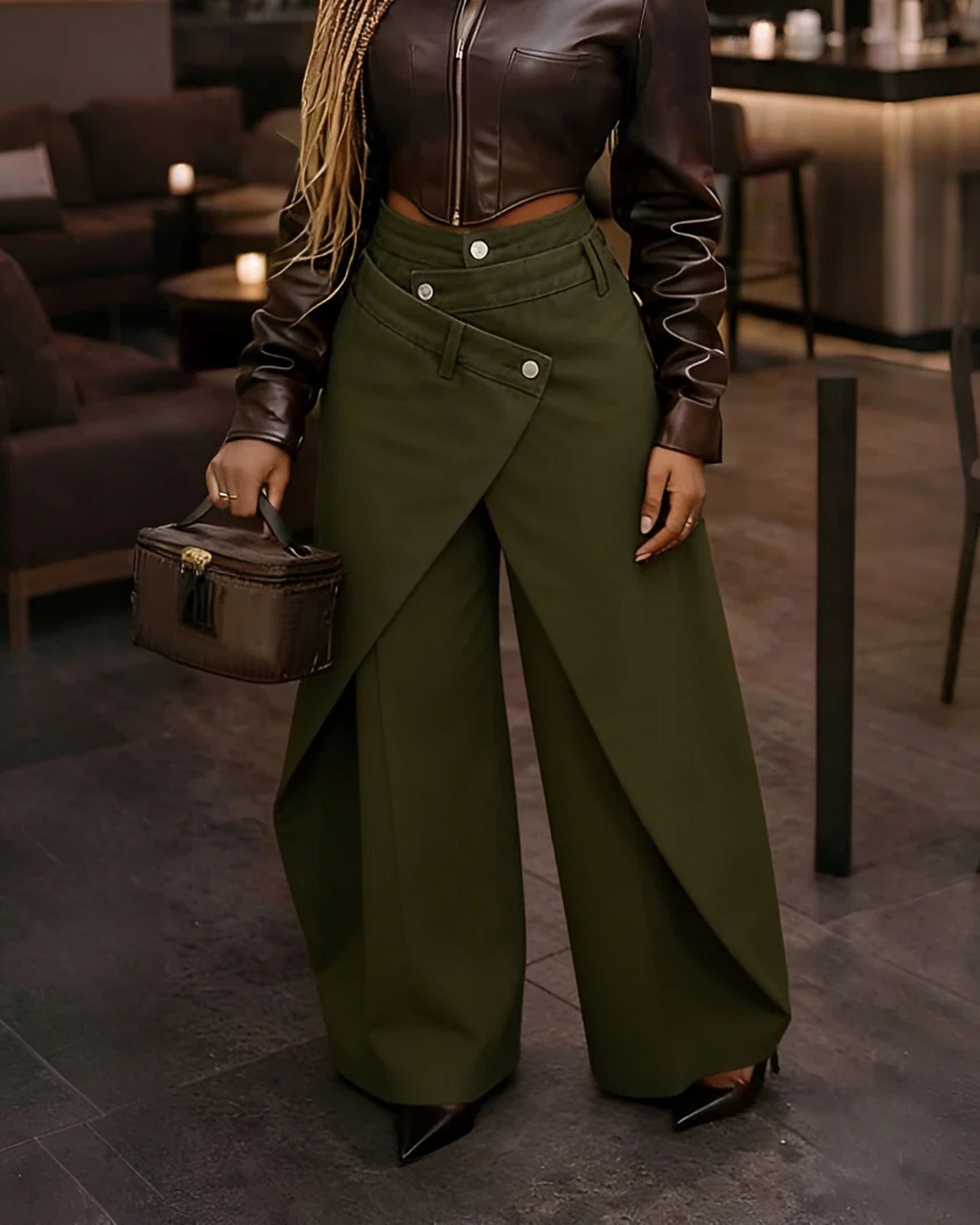 Quintine Dames Broek | Wide Leg | Omslagband