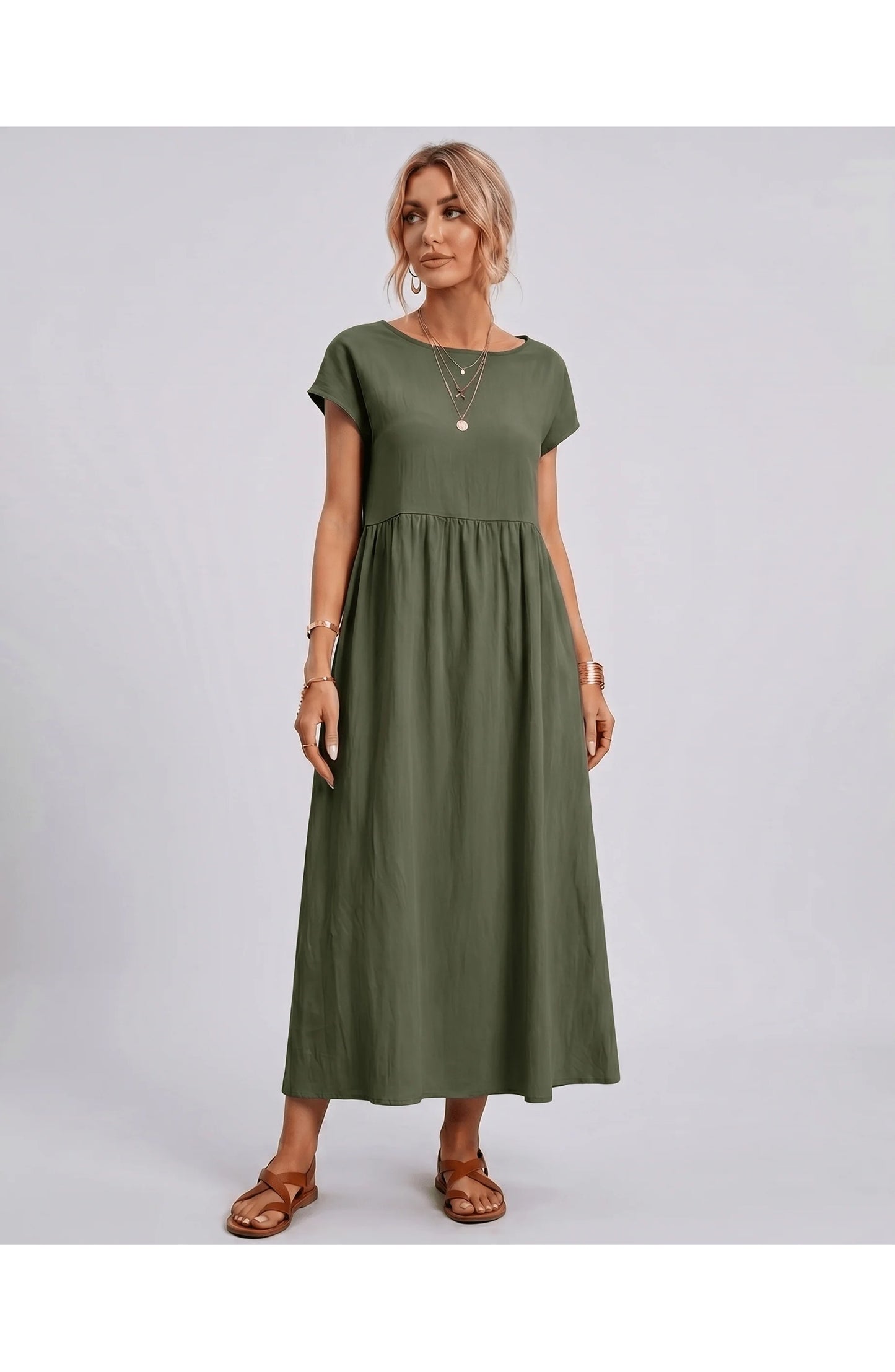 Eleonore Women's Midi Dress | Round Neck | Empire Waist