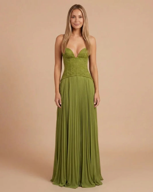 Women's Maxi Dress | Corset Top | Pleated Skirt