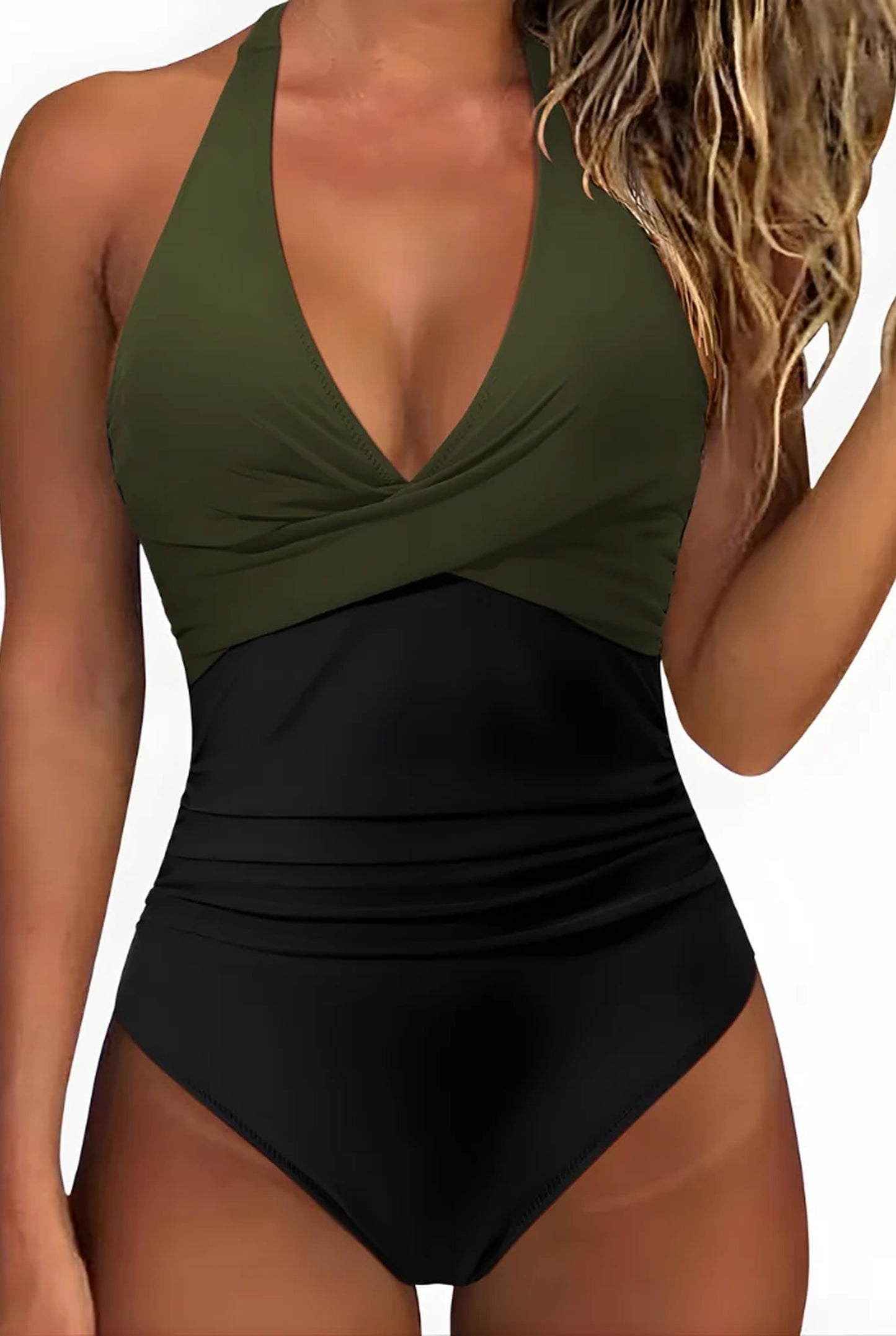 Alberta Dames Badkleding | Diep V-Hals | Rimpeldetails Zijkant