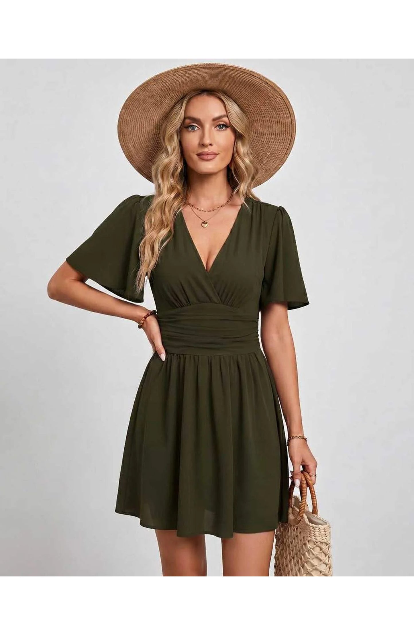 Suzanne Women's Mini Dress | V-Neck | Ruched Waist