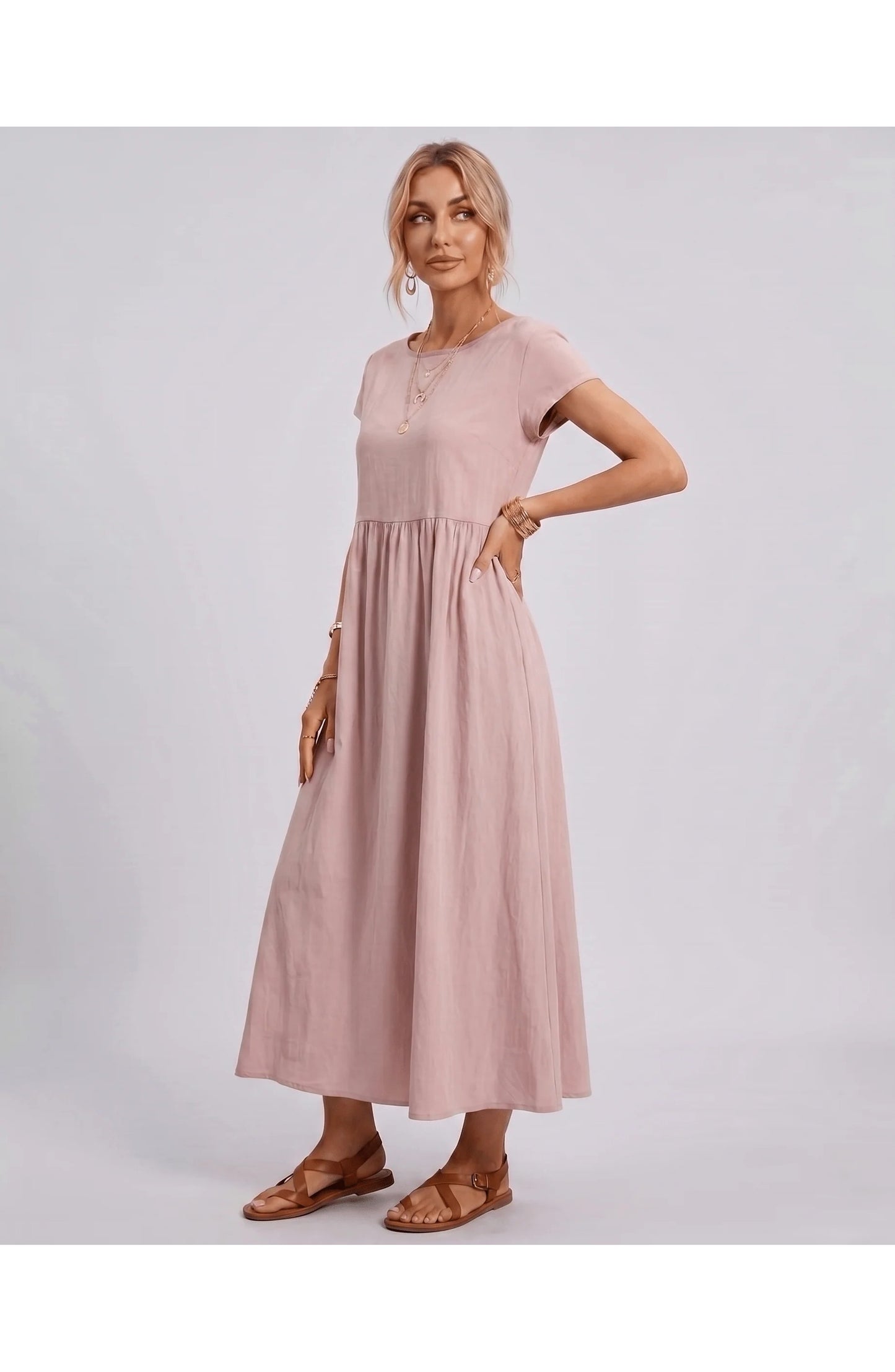 Eleonore Women's Midi Dress | Round Neck | Empire Waist