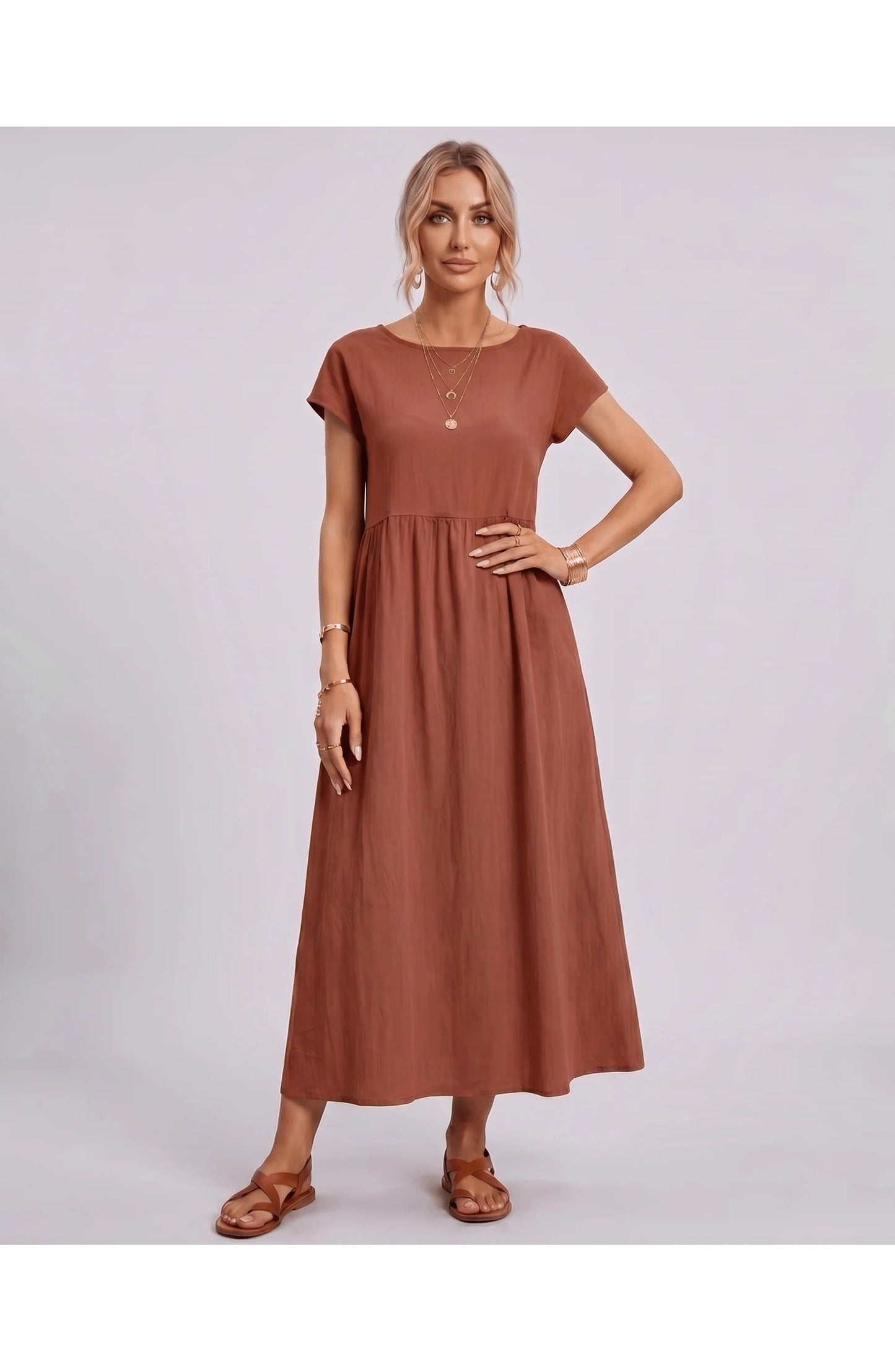 Eleonore Women's Midi Dress | Round Neck | Empire Waist