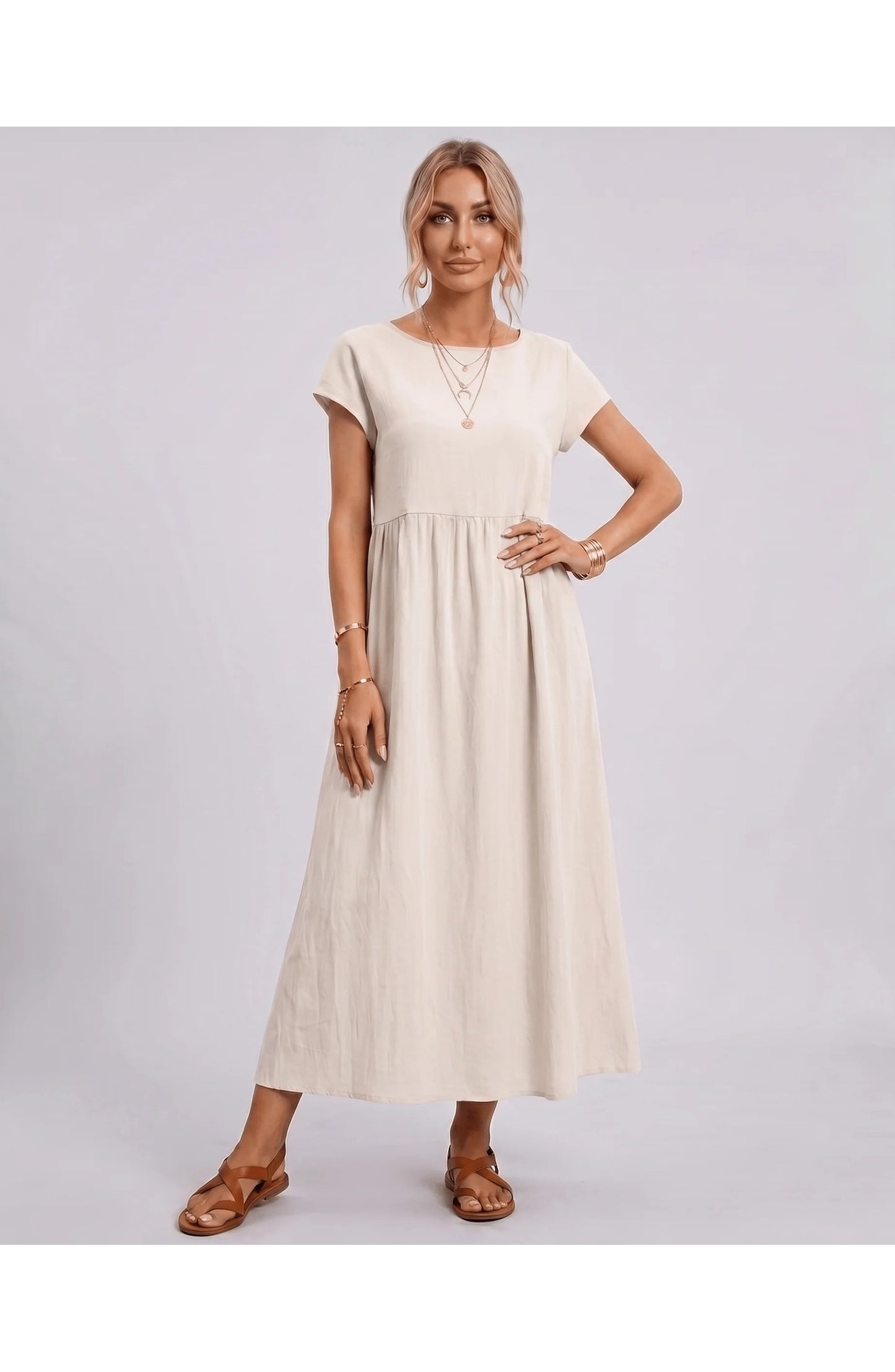 Eleonore Women's Midi Dress | Round Neck | Empire Waist