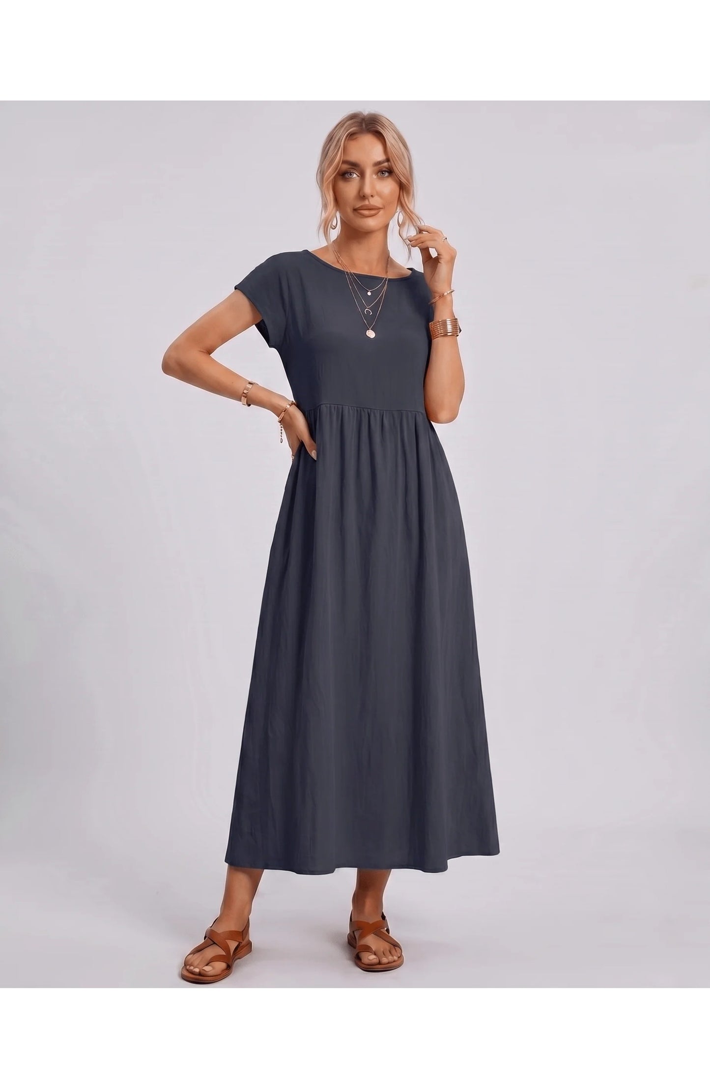 Eleonore Women's Midi Dress | Round Neck | Empire Waist
