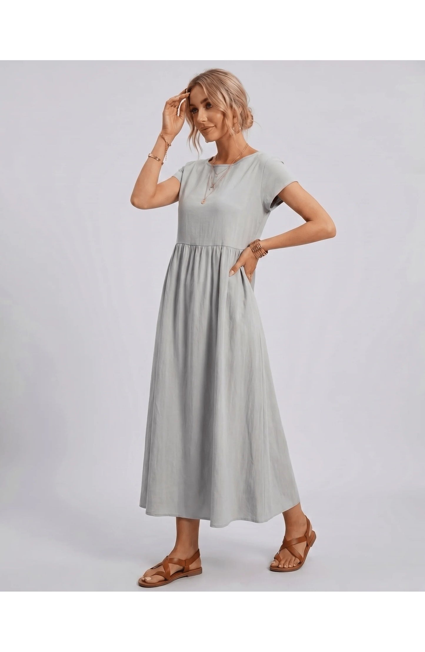 Eleonore Women's Midi Dress | Round Neck | Empire Waist