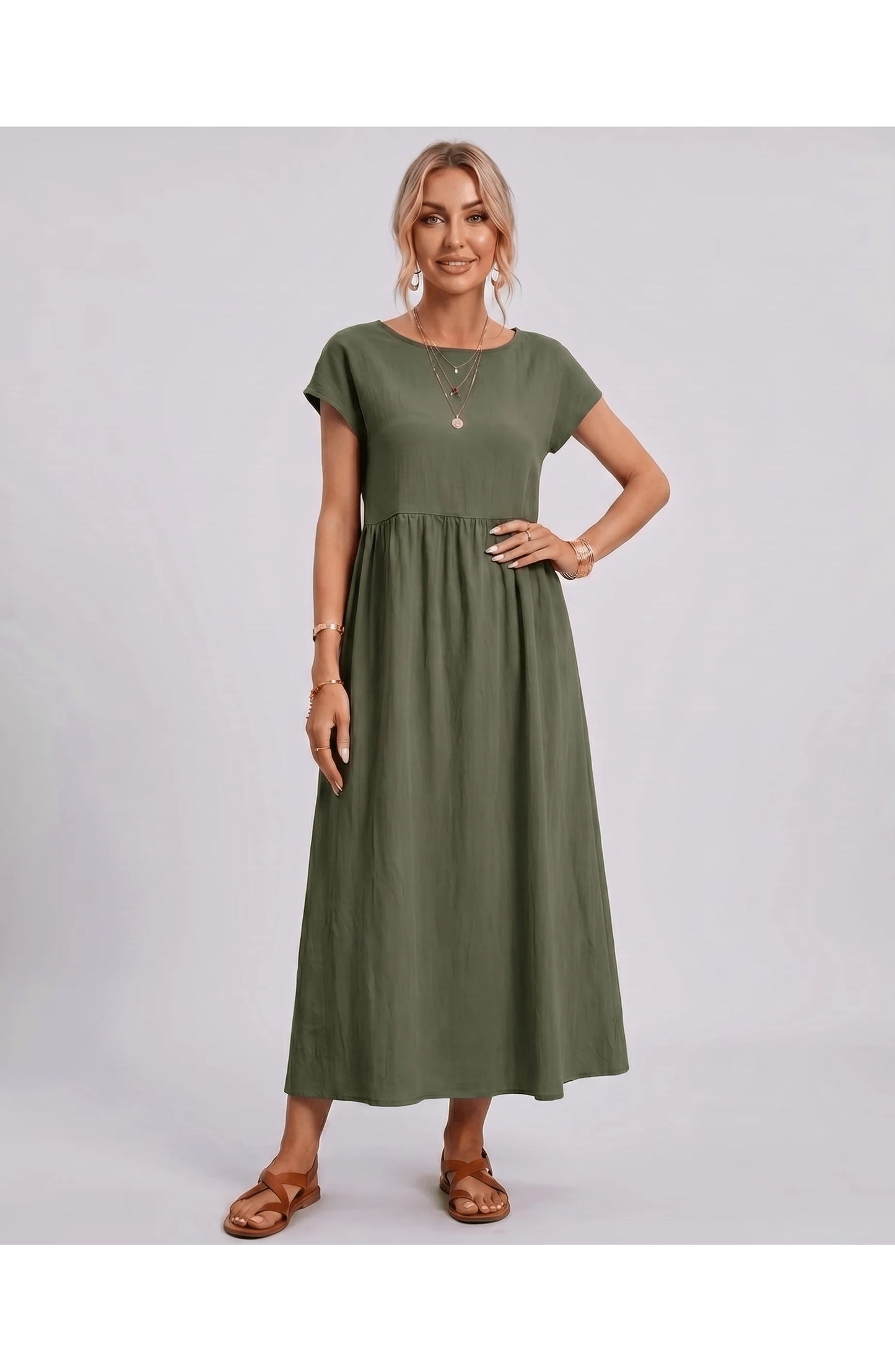 Eleonore Women's Midi Dress | Round Neck | Empire Waist