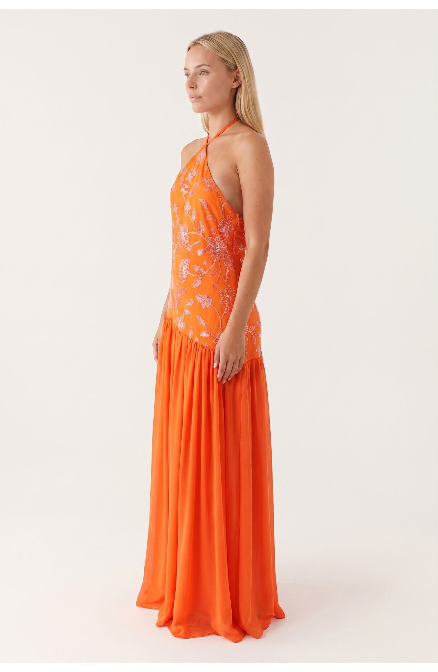 Dames Maxi Jurk | Halternek | Gelaagde Rok