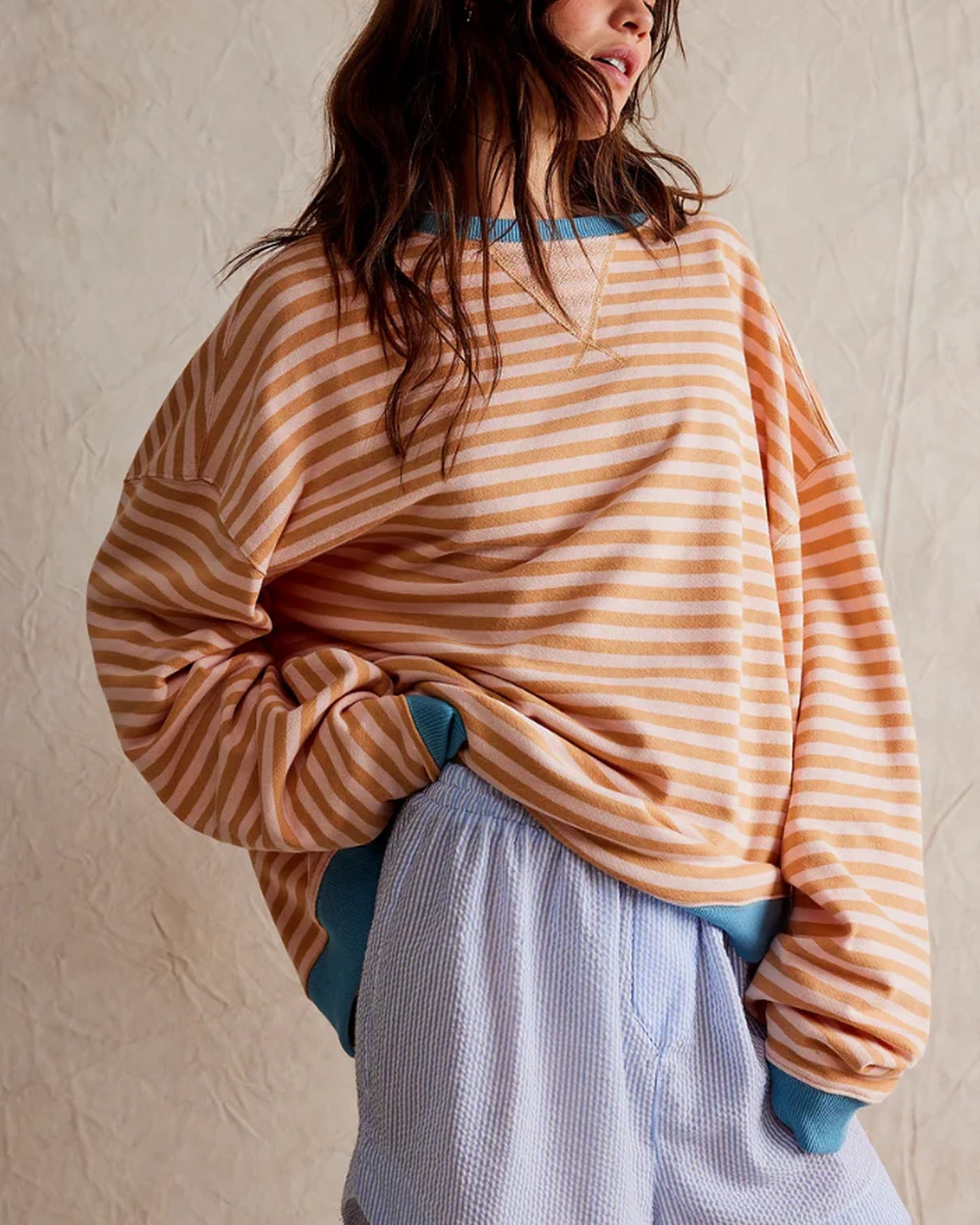 Bathildis Dames Top | Gestreept Patroon | Contrasterende Boord