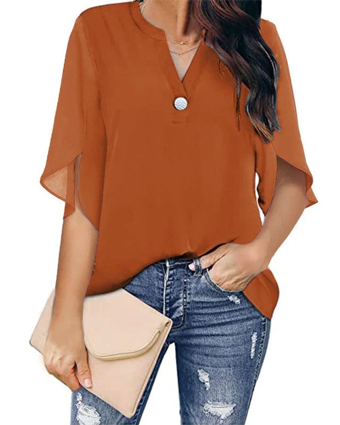 Saturnine Dames Top | V-Hals | Driekwart Mouwen