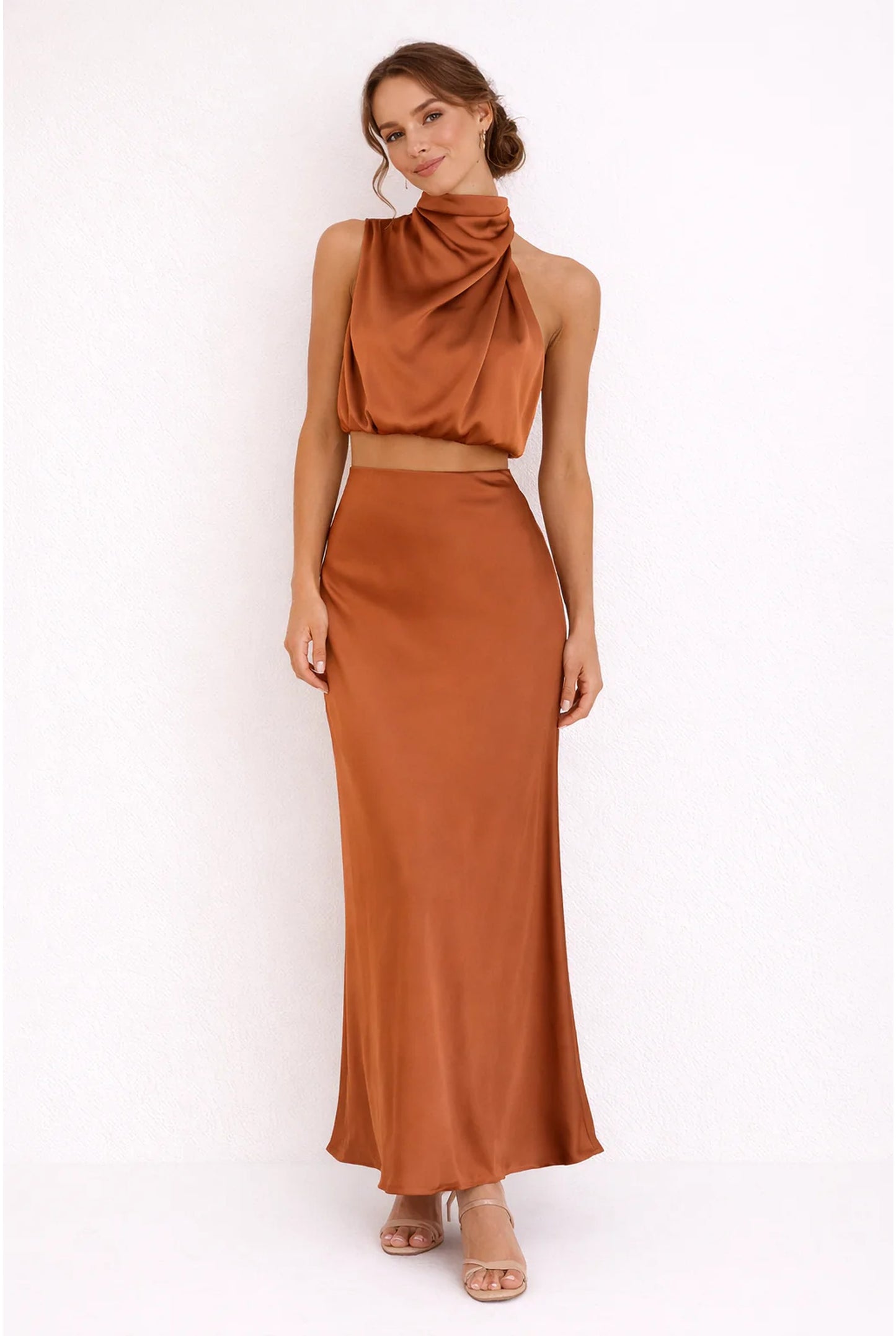 Adrienne Women's Co-ord Set | Halter Neck Top | Maxi Skirt