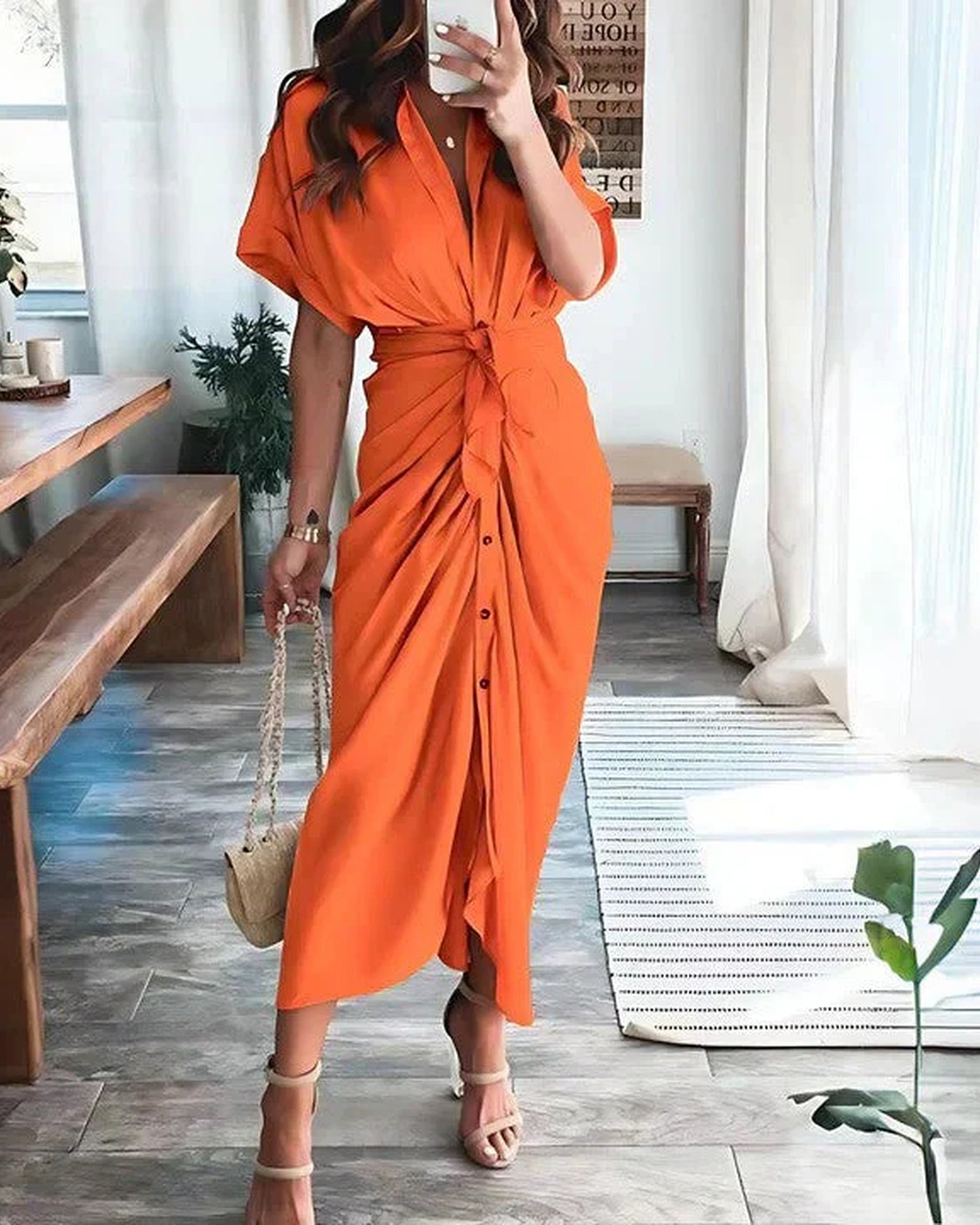 Marianne Women's Midi Dress | Wrap Design | Short Sleeves