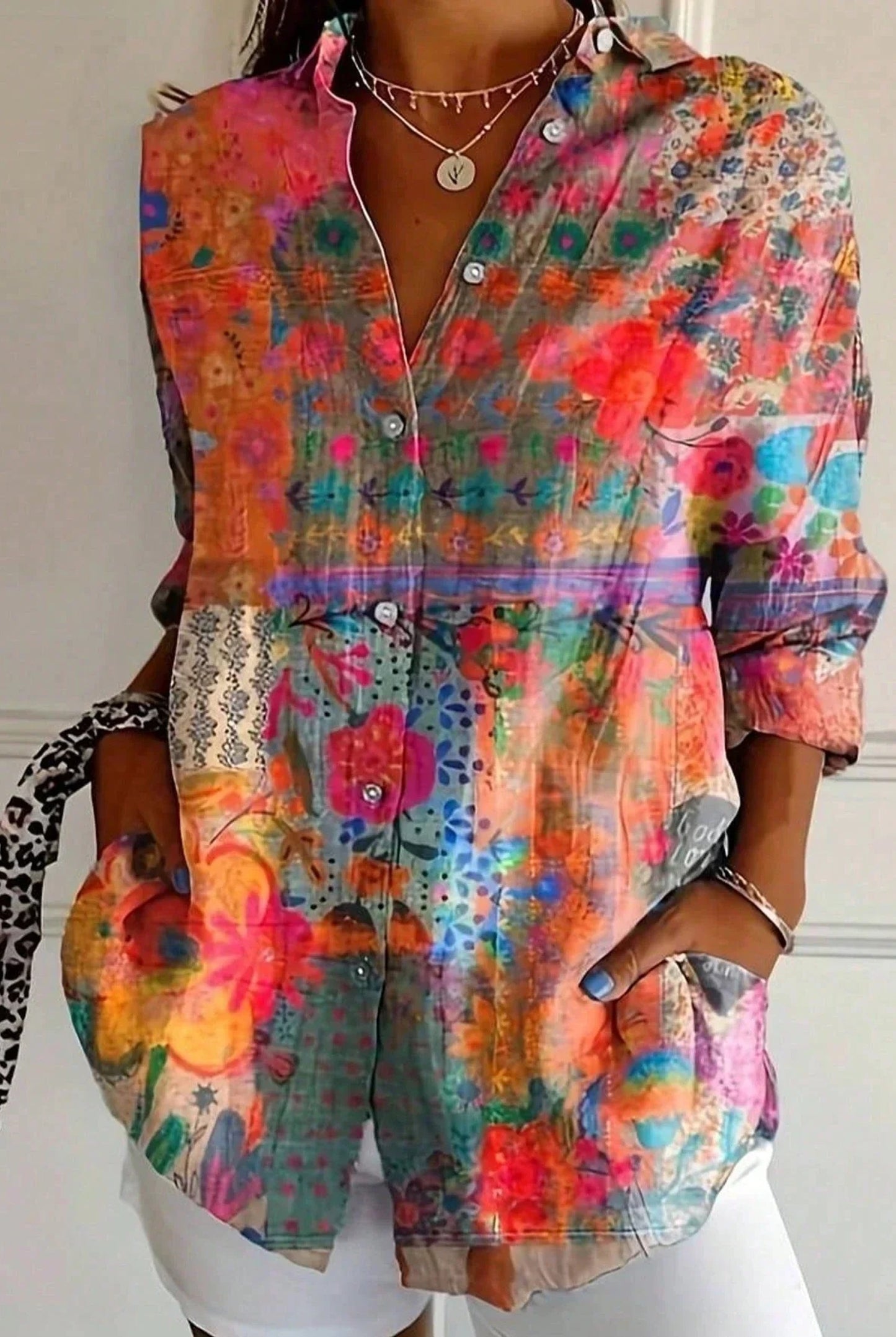 Bernarde Dames Top | Geschilderde Bloemenprint | Oversized Pasvorm