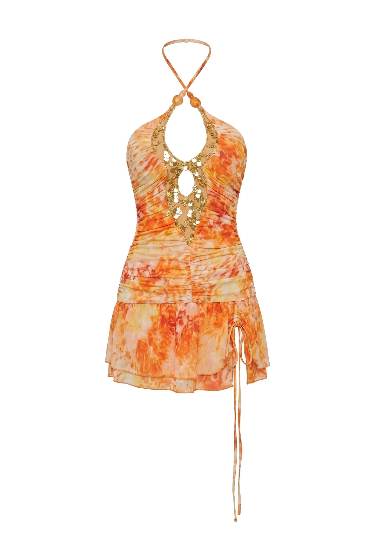 Pélagie Dames Mini Jurk | Halterneck | Gelaagde Franje