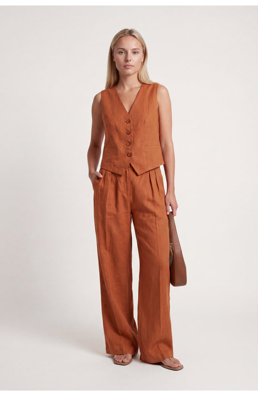 Éliane Women's Co-ord Set | Buttoned Vest | Wide Trousers