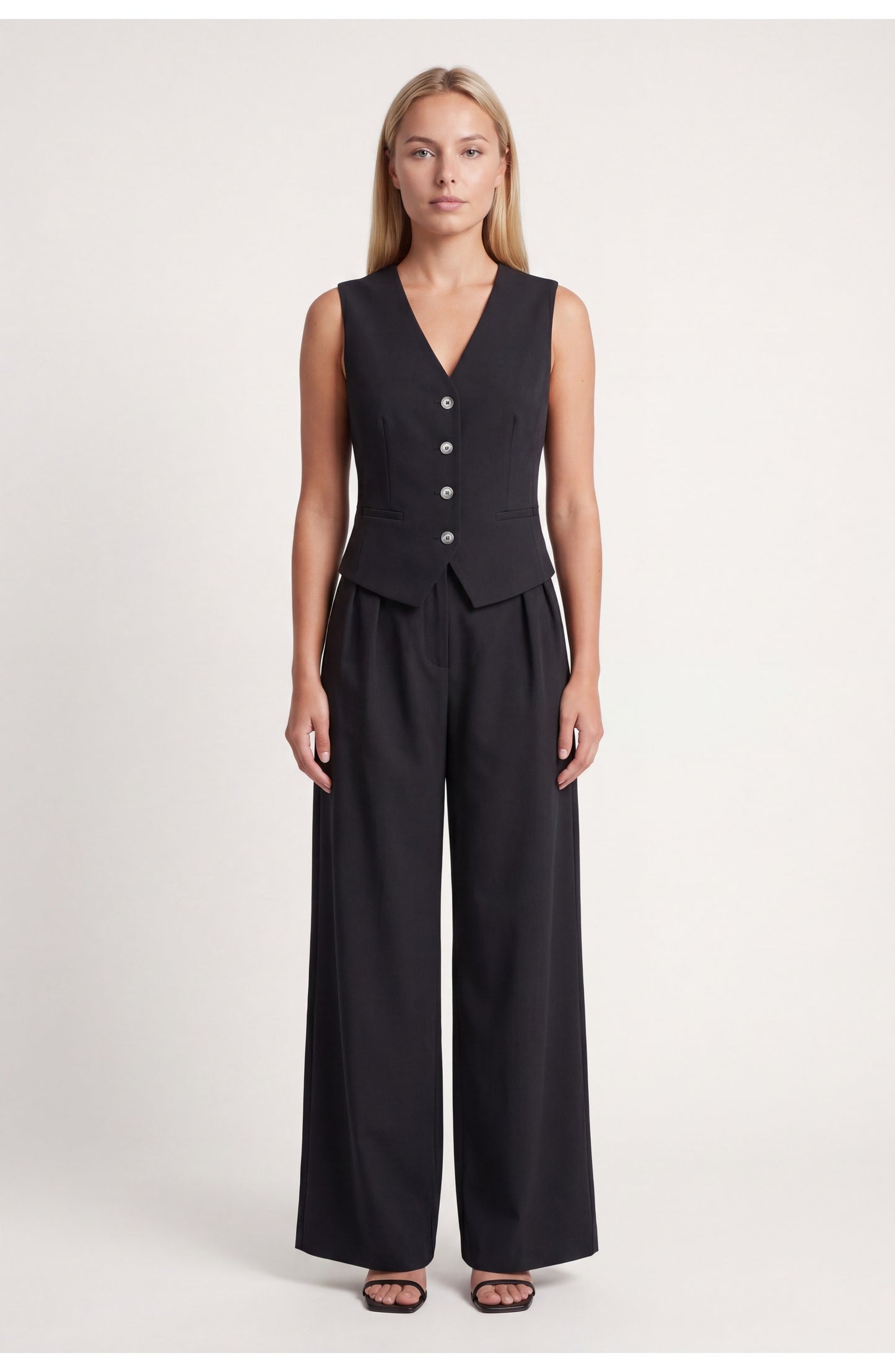 Éliane Women's Co-ord Set | Buttoned Vest | Wide Trousers