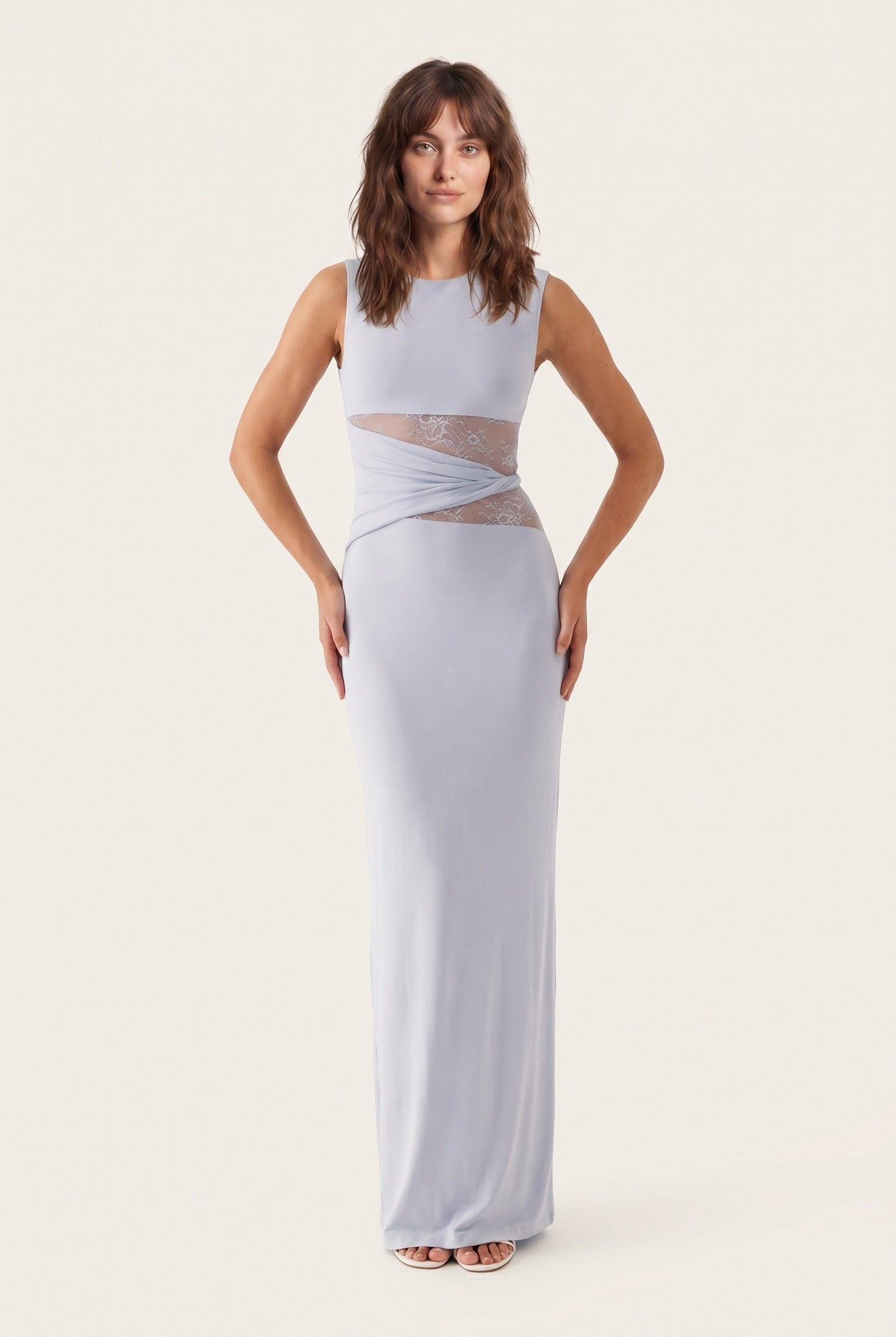Oriana Maxi šaty | Kulatý výstřih a krajkový pas pro dámy